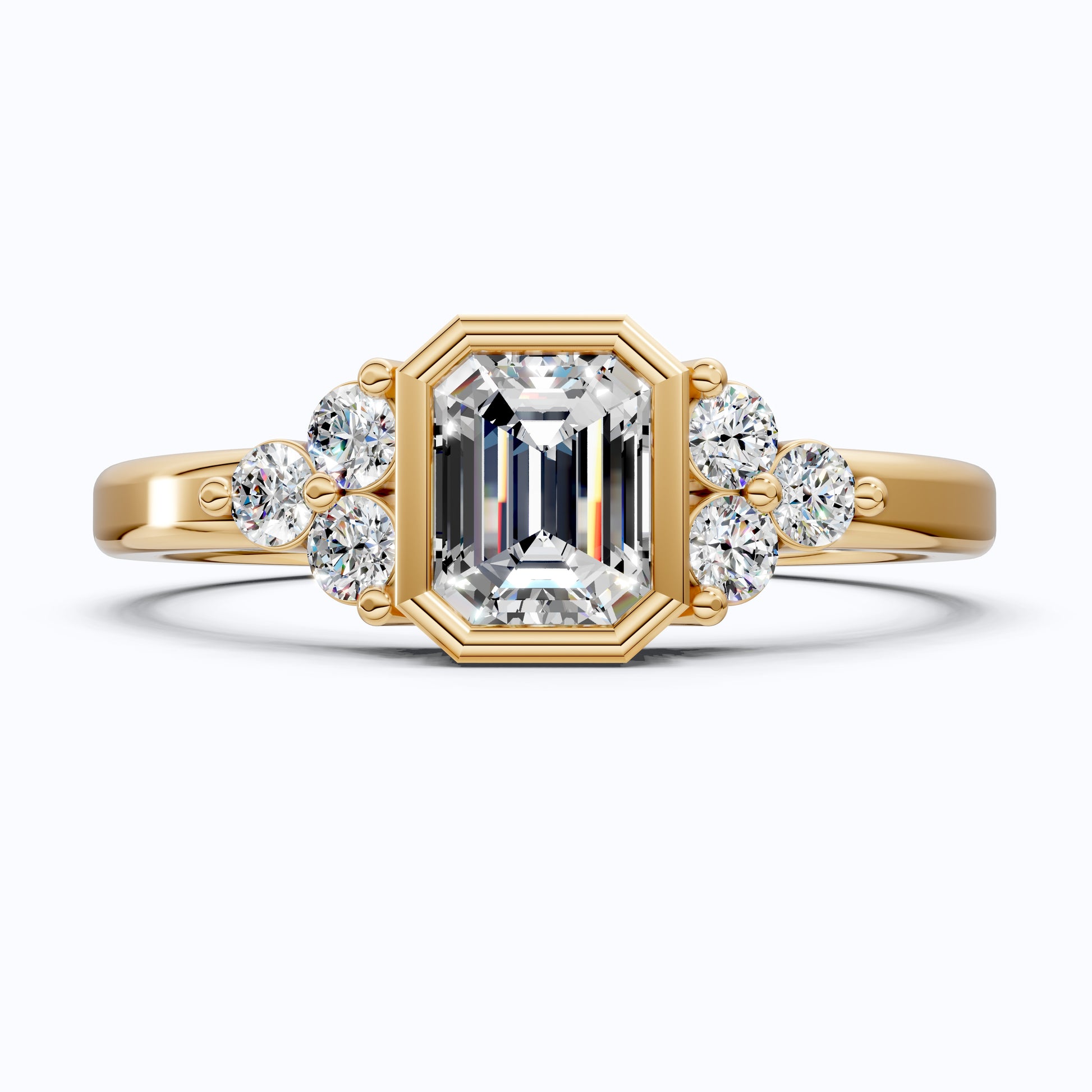 Unique Emerald Centerpiece Engagement Ring in 14K Solid Gold, 0.45 CT Emerald Cut Lab Created Diamond, Engagement Ring, Gift For Her