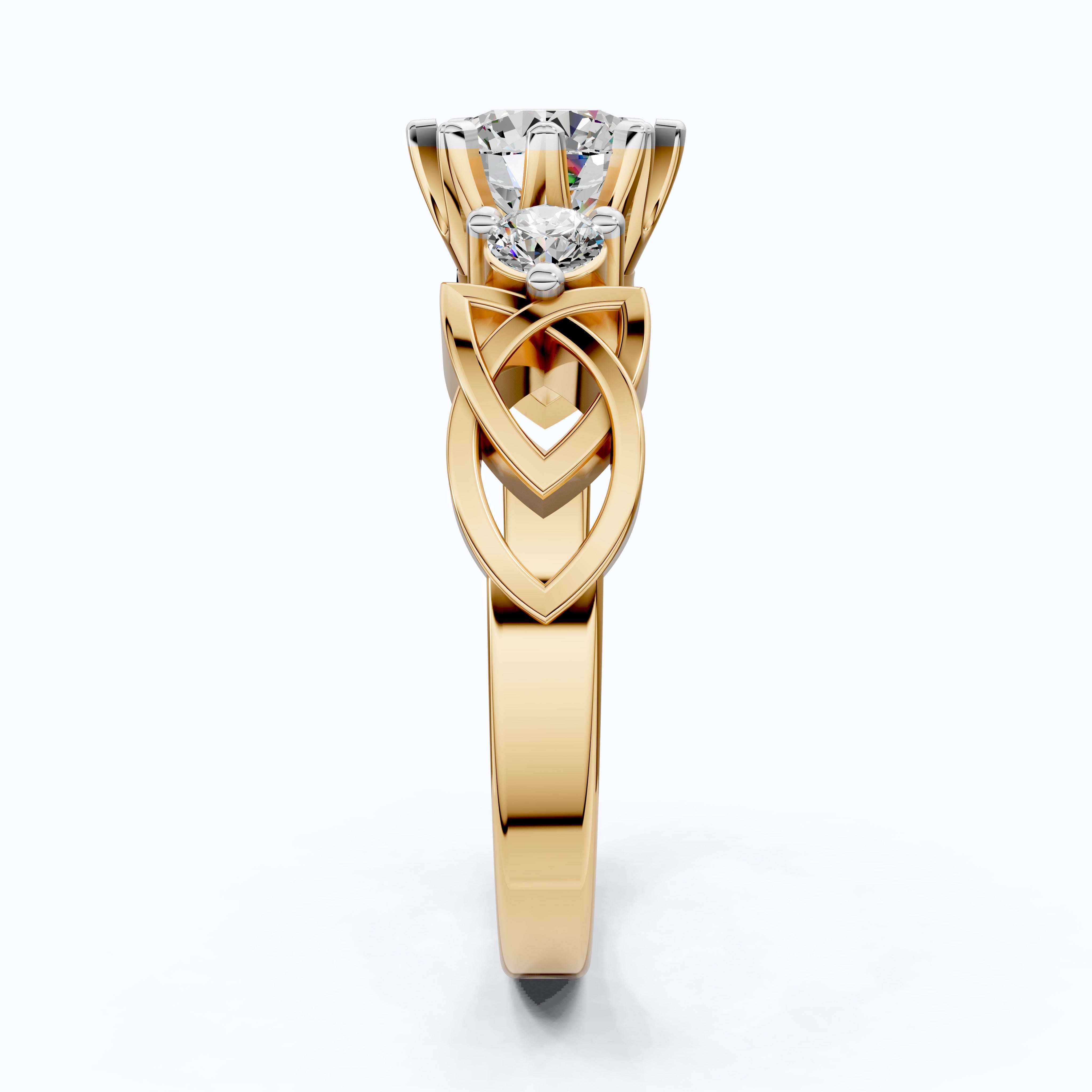 Modern Celtic Knot Trilogy Engagement Ring in 14K Solid Gold, 0.84 CT Round Cut Lab Created Diamond,Promise Ring, Anniversary Gift For Her