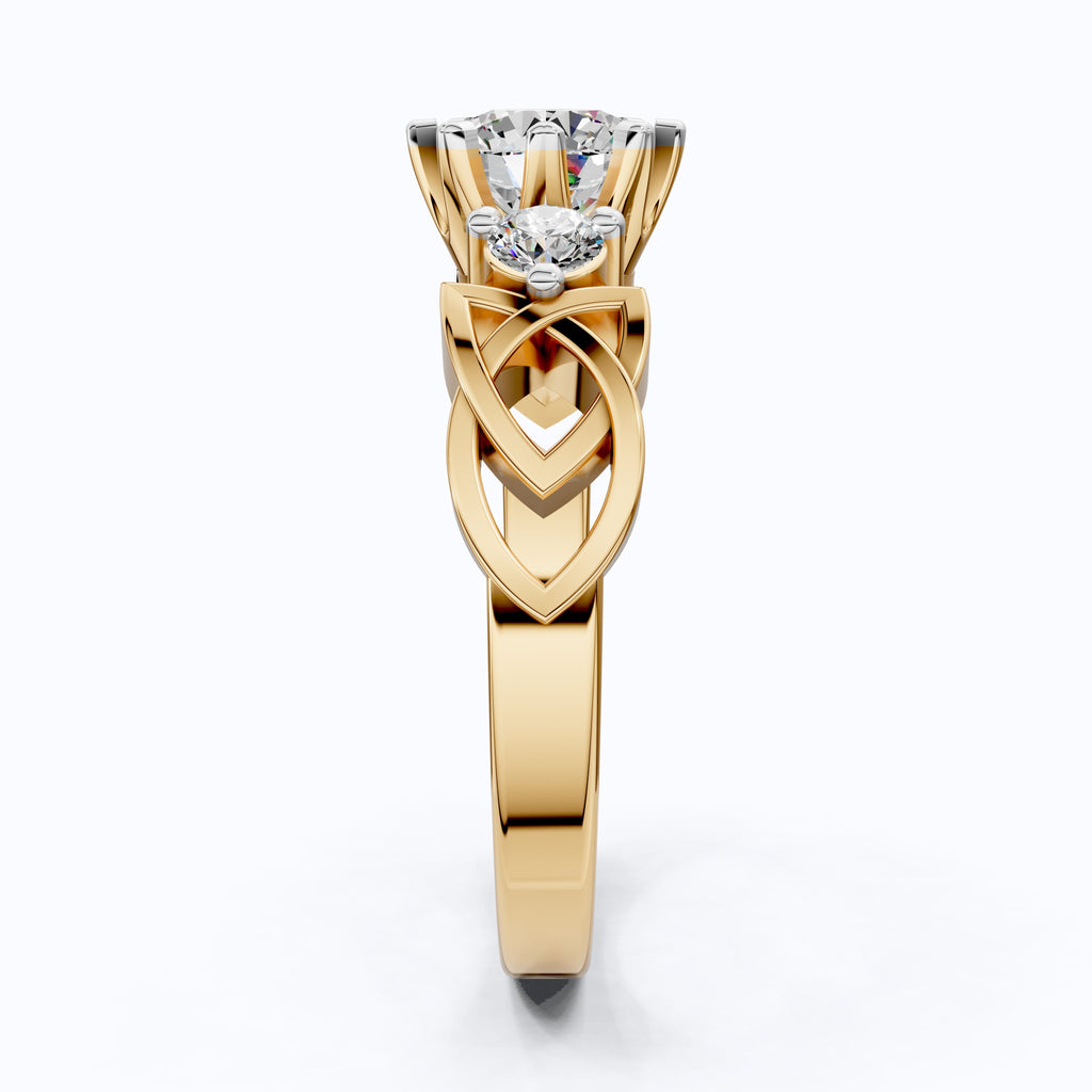 Modern Celtic Knot Trilogy Engagement Ring in 14K Solid Gold, 0.84 CT Round Cut Lab Created Diamond,Promise Ring, Anniversary Gift For Her