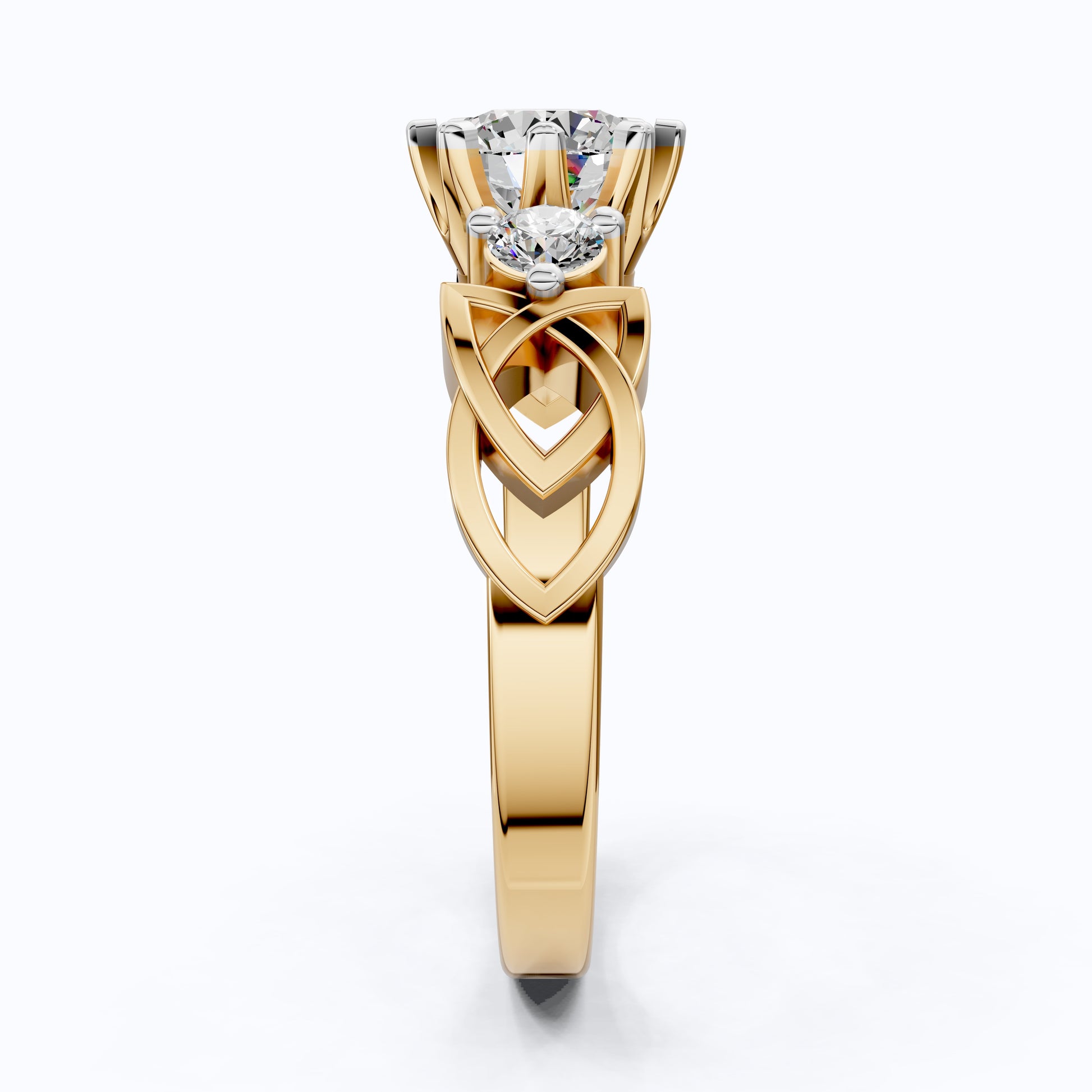 Modern Celtic Knot Trilogy Engagement Ring in 14K Solid Gold, 0.84 CT Round Cut Lab Created Diamond,Promise Ring, Anniversary Gift For Her