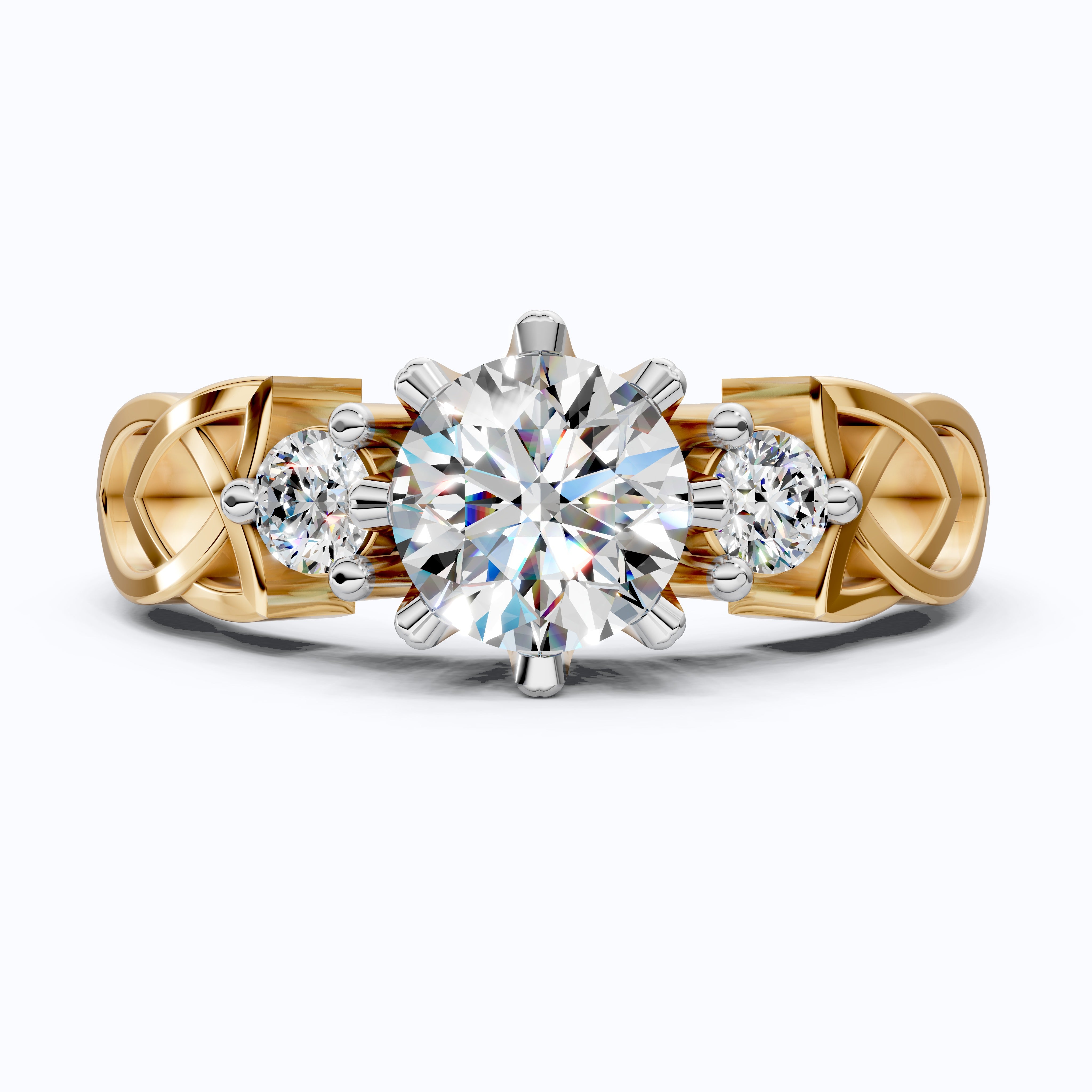 Modern Celtic Knot Trilogy Engagement Ring in 14K Solid Gold, 0.84 CT Round Cut Lab Created Diamond,Promise Ring, Anniversary Gift For Her