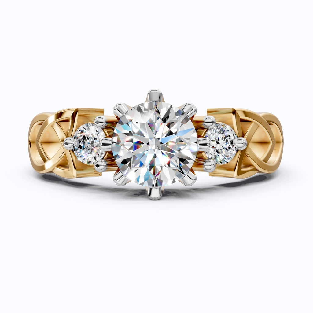 Modern Celtic Knot Trilogy Engagement Ring in 14K Solid Gold, 0.84 CT Round Cut Lab Created Diamond,Promise Ring, Anniversary Gift For Her