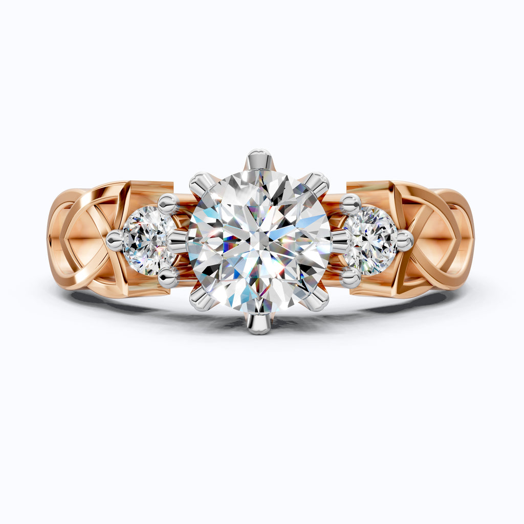 Modern Celtic Knot Trilogy Engagement Ring in 14K Solid Gold, 0.84 CT Round Cut Lab Created Diamond,Promise Ring, Anniversary Gift For Her
