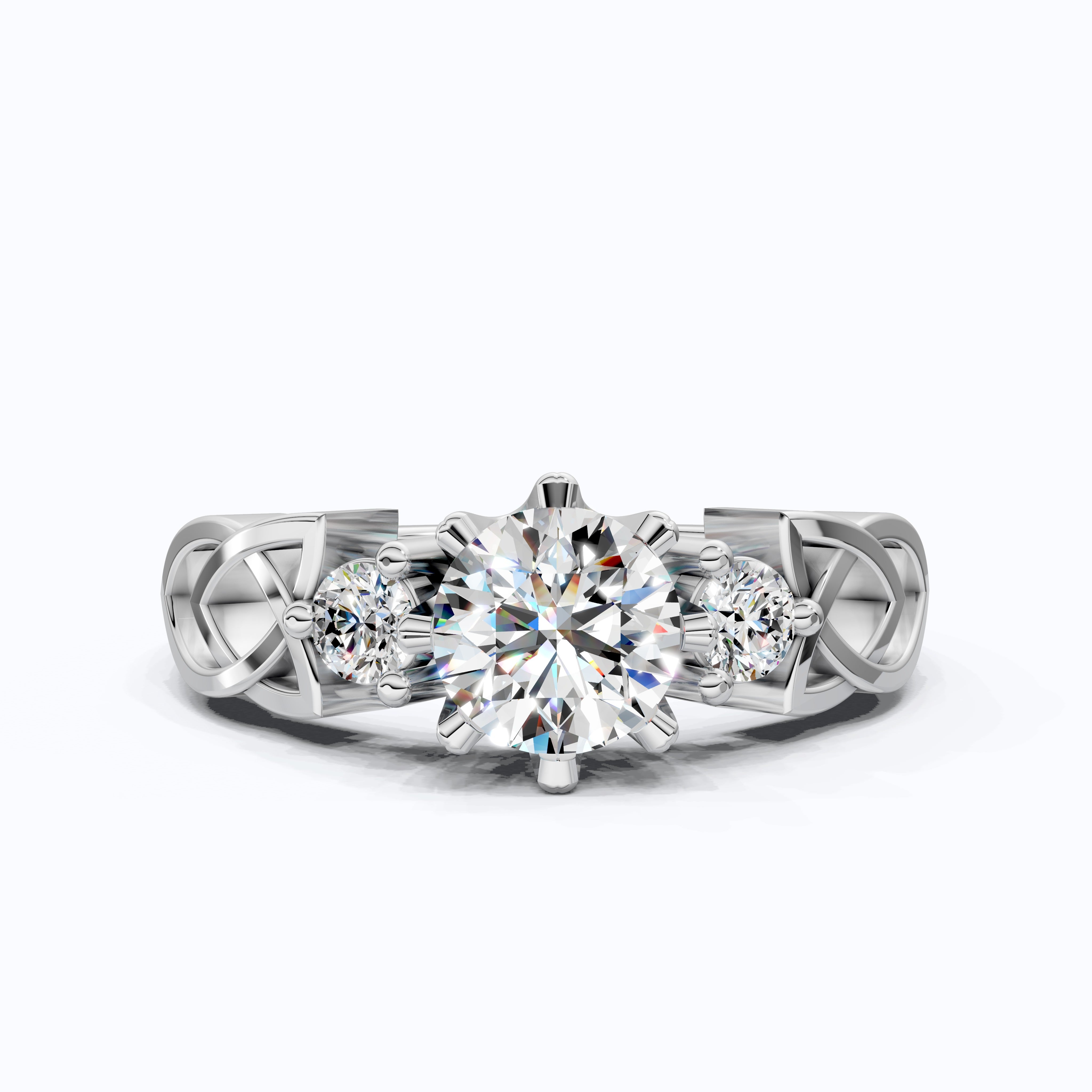 Modern Celtic Knot Trilogy Engagement Ring in 14K Solid Gold, 0.84 CT Round Cut Lab Created Diamond,Promise Ring, Anniversary Gift For Her