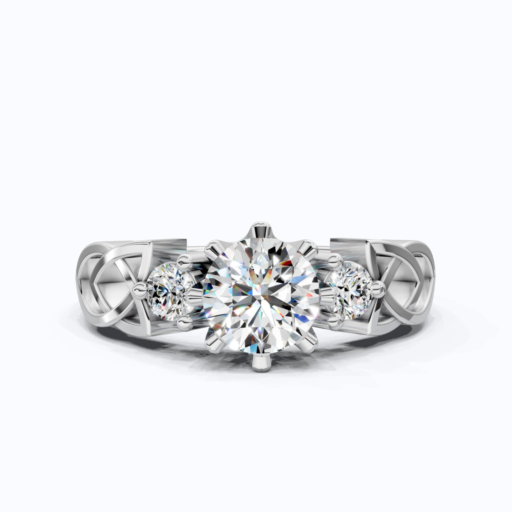 Modern Celtic Knot Trilogy Engagement Ring in 14K Solid Gold, 0.84 CT Round Cut Lab Created Diamond,Promise Ring, Anniversary Gift For Her