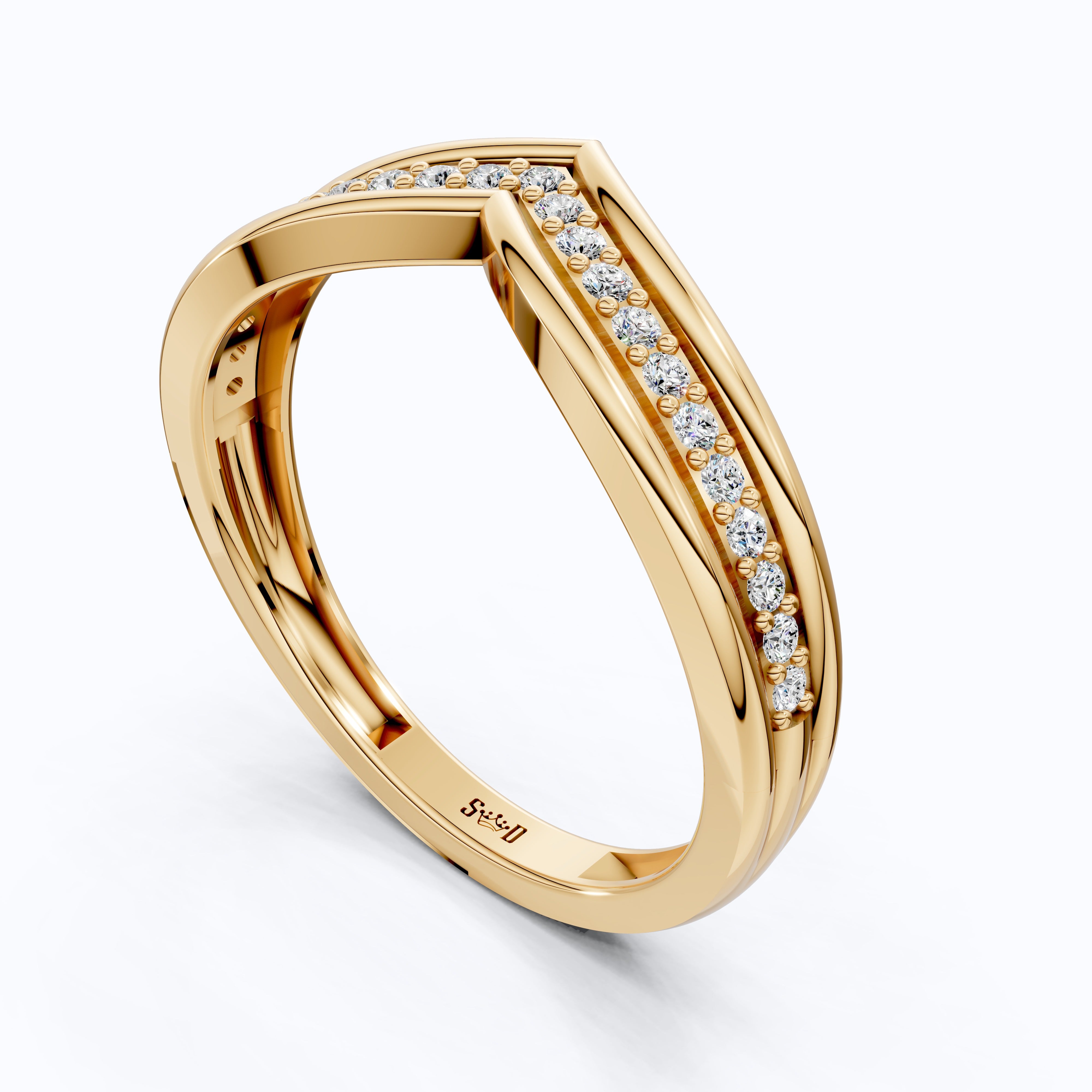 14K White Gold Curved Lab Diamond Band – Stackable Wedding Ring, Trending Bridal Gift for Her