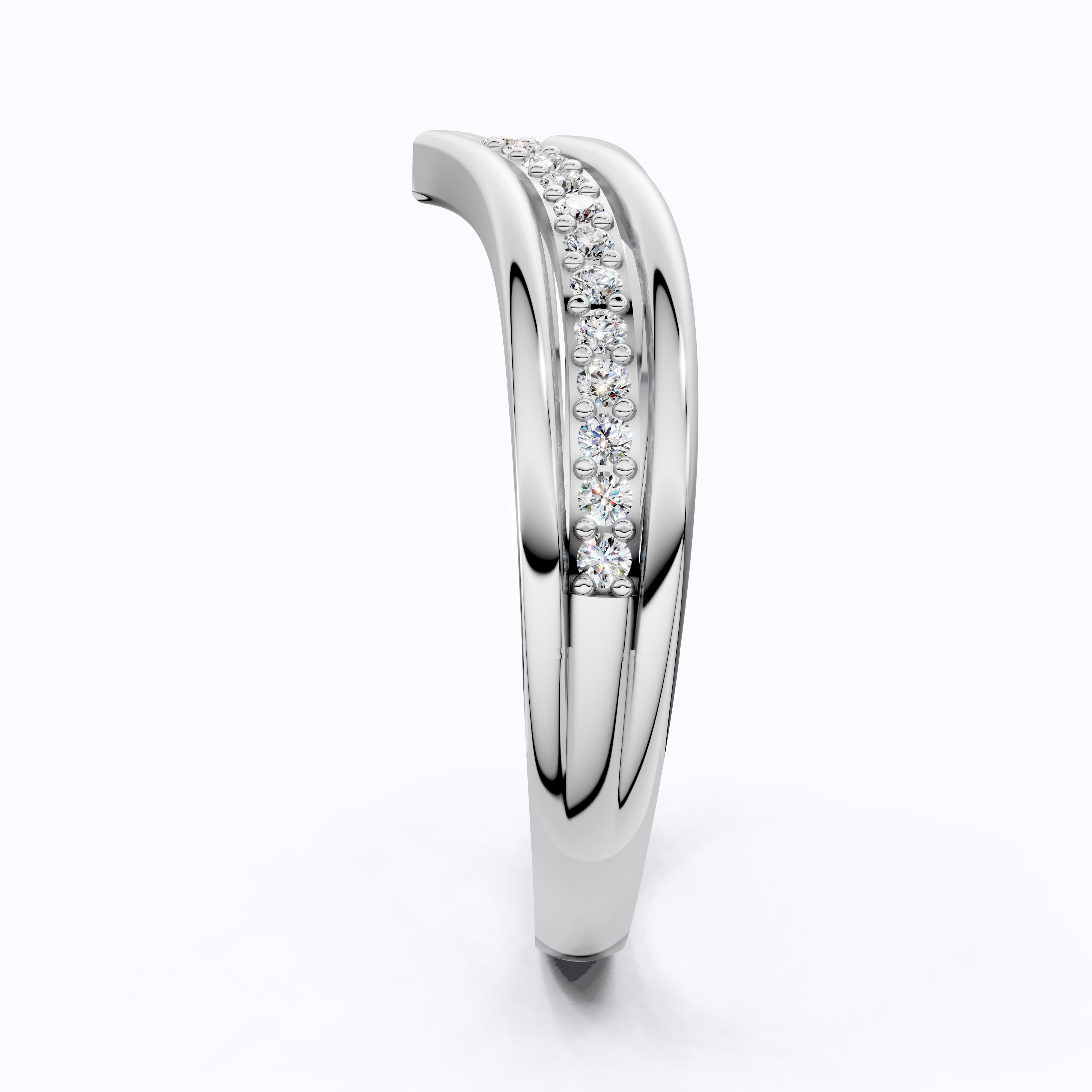 14K White Gold Curved Lab Diamond Band – Stackable Wedding Ring, Trending Bridal Gift for Her