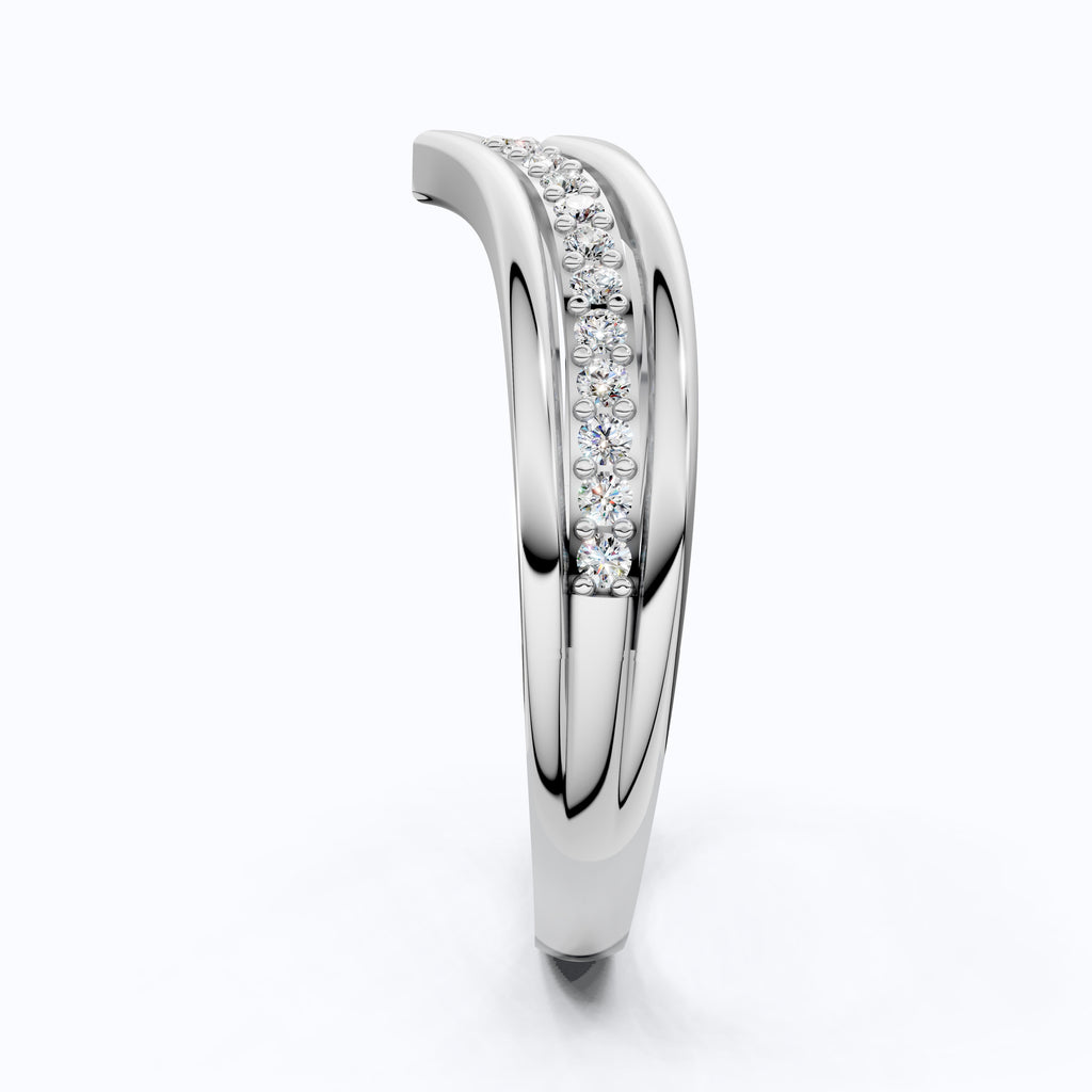 14K White Gold Curved Lab Diamond Band – Stackable Wedding Ring, Trending Bridal Gift for Her