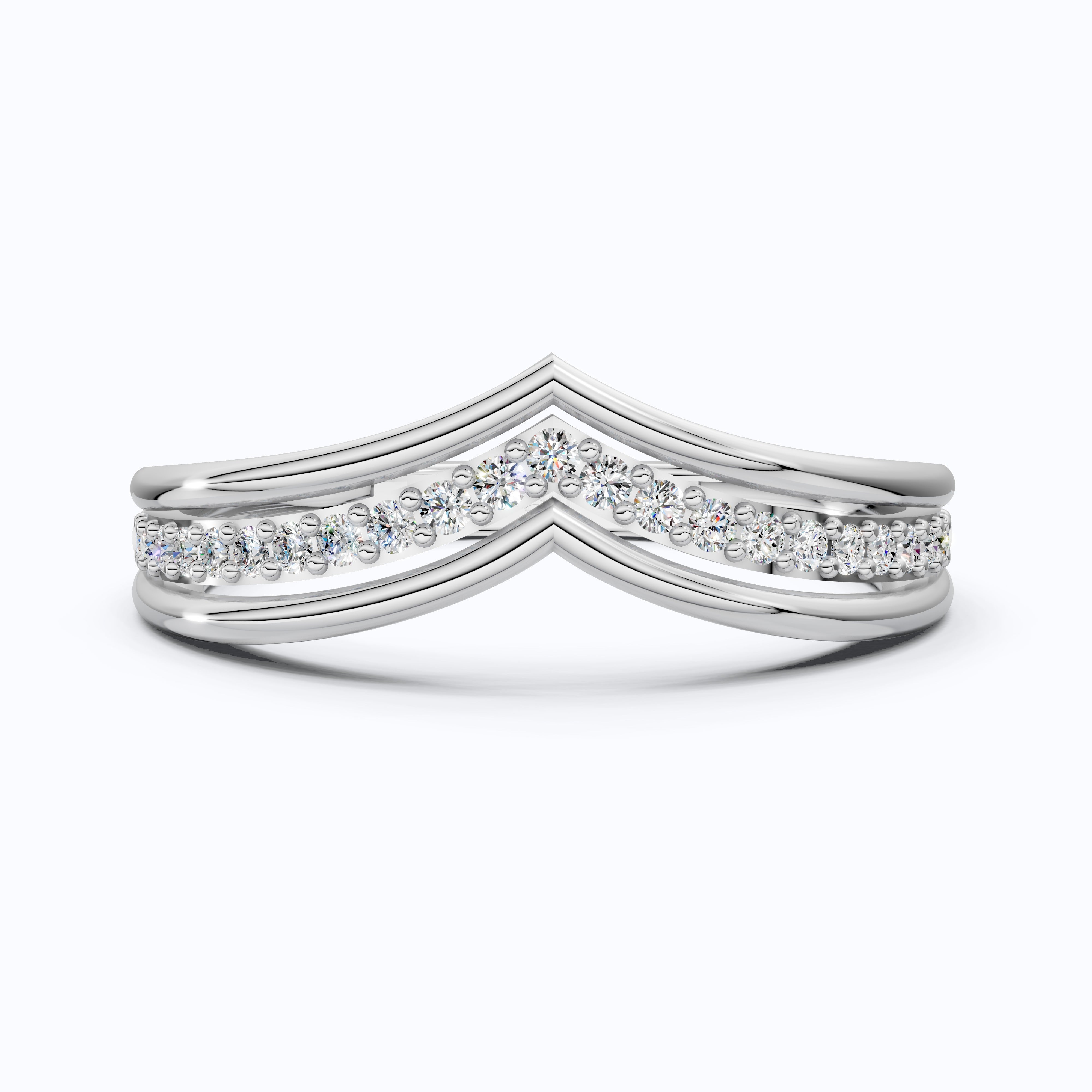 14K White Gold Curved Lab Diamond Band – Stackable Wedding Ring, Trending Bridal Gift for Her