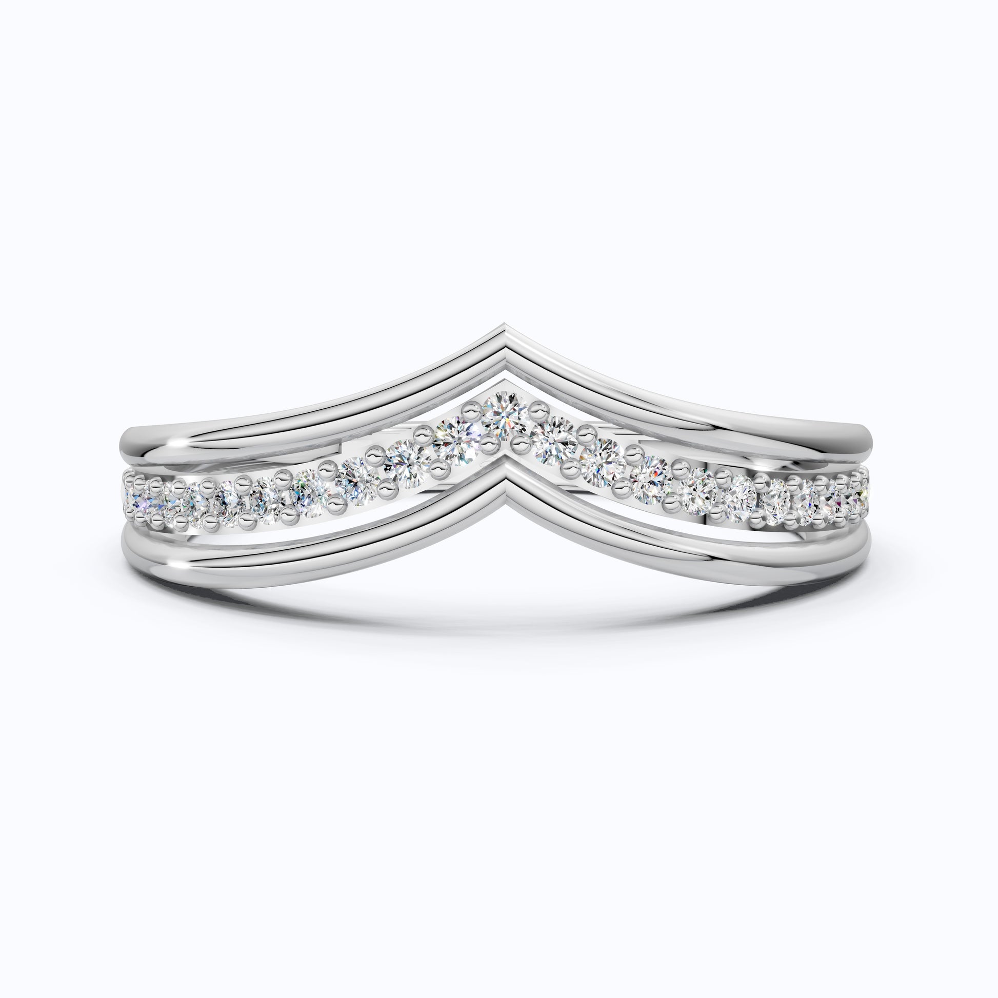 14K White Gold Curved Lab Diamond Band – Stackable Wedding Ring, Trending Bridal Gift for Her