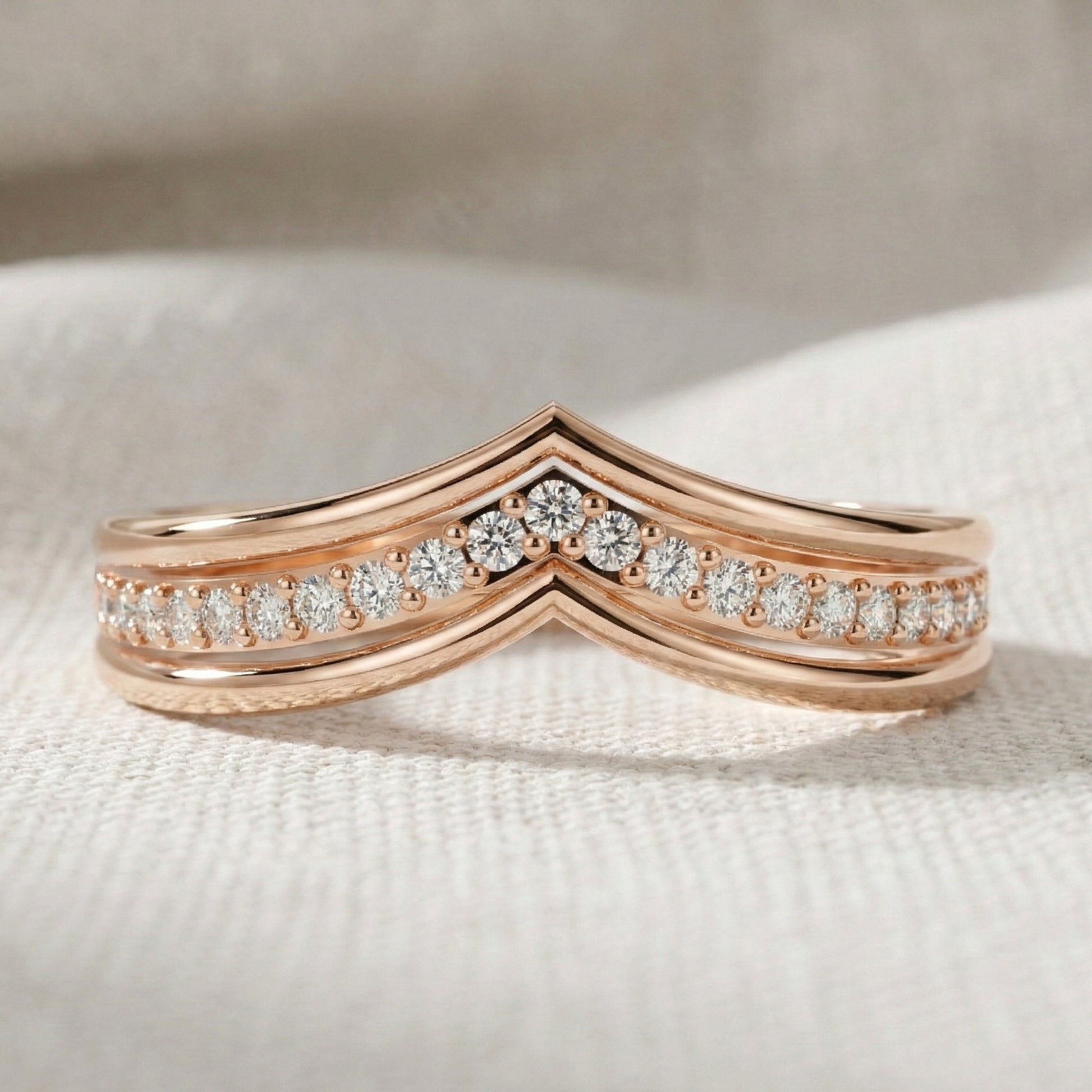 14K White Gold Curved Lab Diamond Band – Stackable Wedding Ring, Trending Bridal Gift for Her