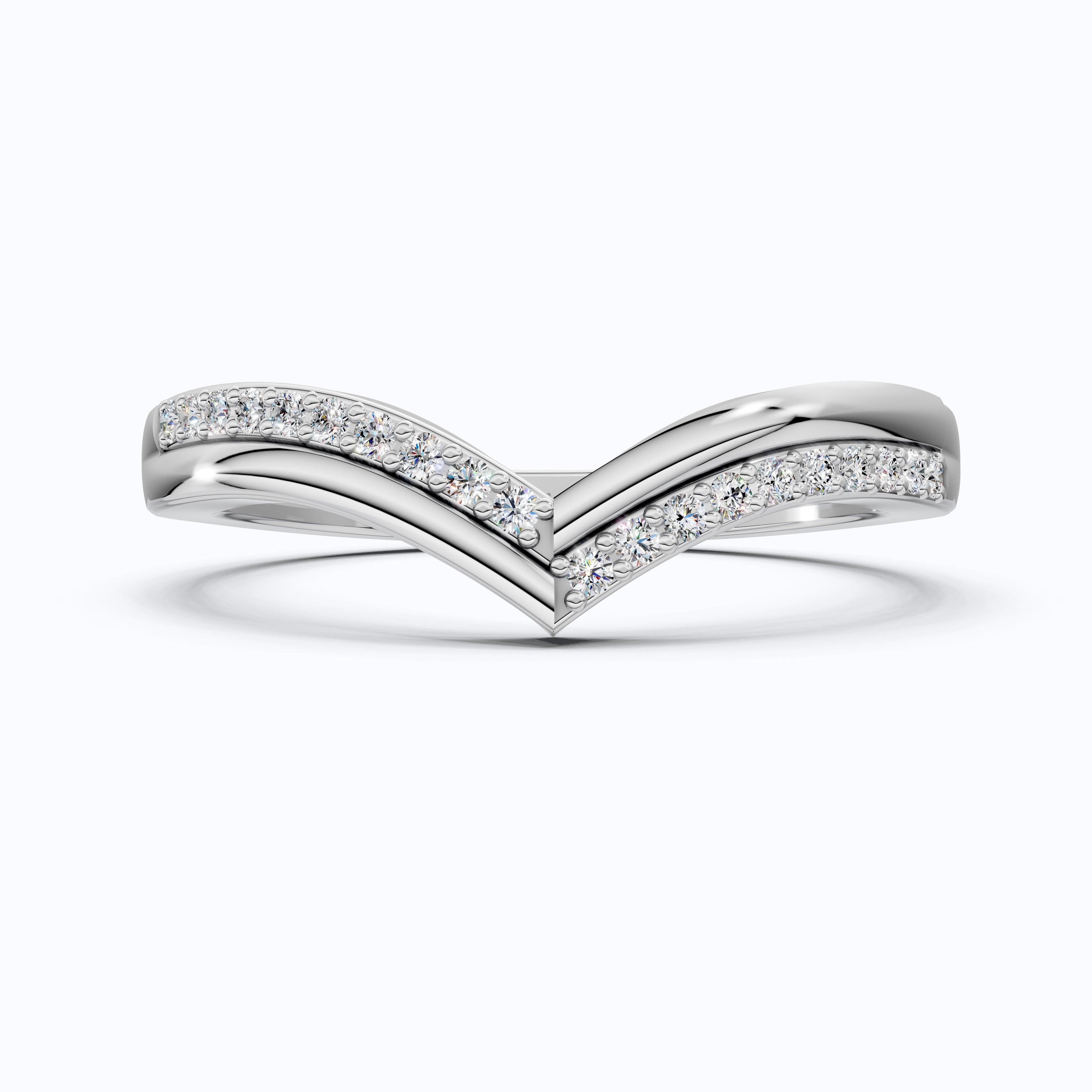 Chevron V-Shape Pave Wedding Band in Lab Grown Diamond – Solid 9k/14k Gold, Stackable Ring For Women, Antique Gift