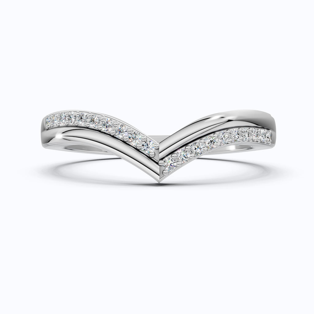 Chevron V-Shape Pave Wedding Band in Lab Grown Diamond – Solid 9k/14k Gold, Stackable Ring For Women, Antique Gift