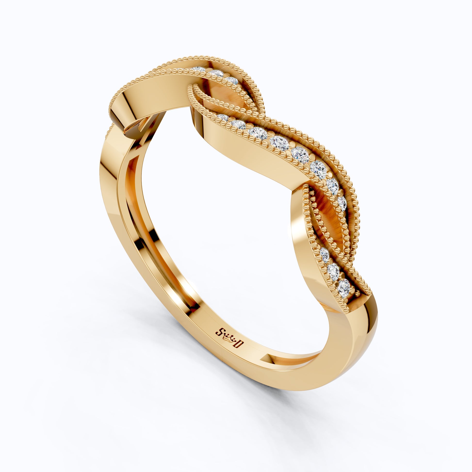 Twisted Milgrain Diamond Engagement Ring in 14k Solid Gold, Antique Style Braided Twist Wedding Ring, Handmade Jewelry