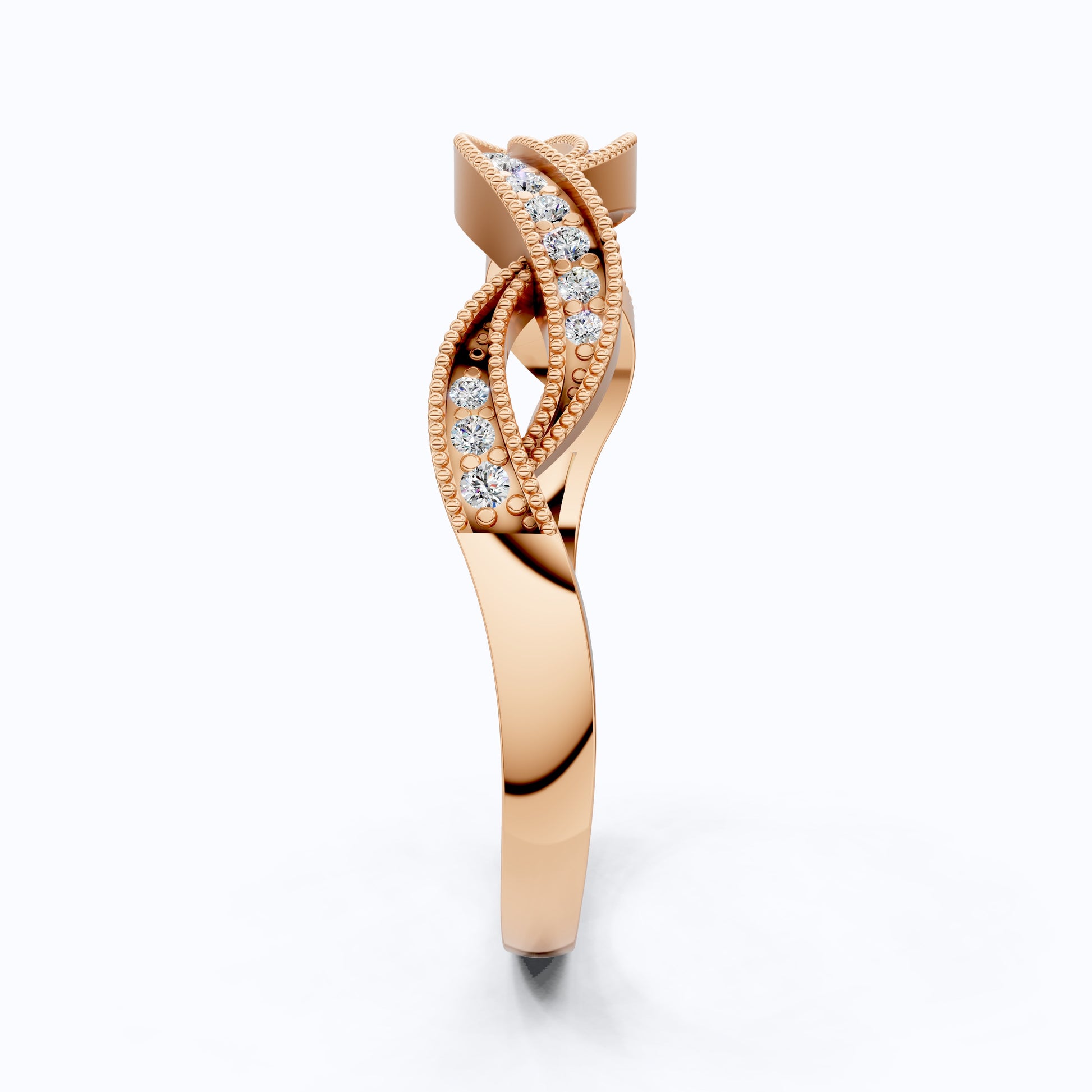 Twisted Milgrain Diamond Engagement Ring in 14k Solid Gold, Antique Style Braided Twist Wedding Ring, Handmade Jewelry