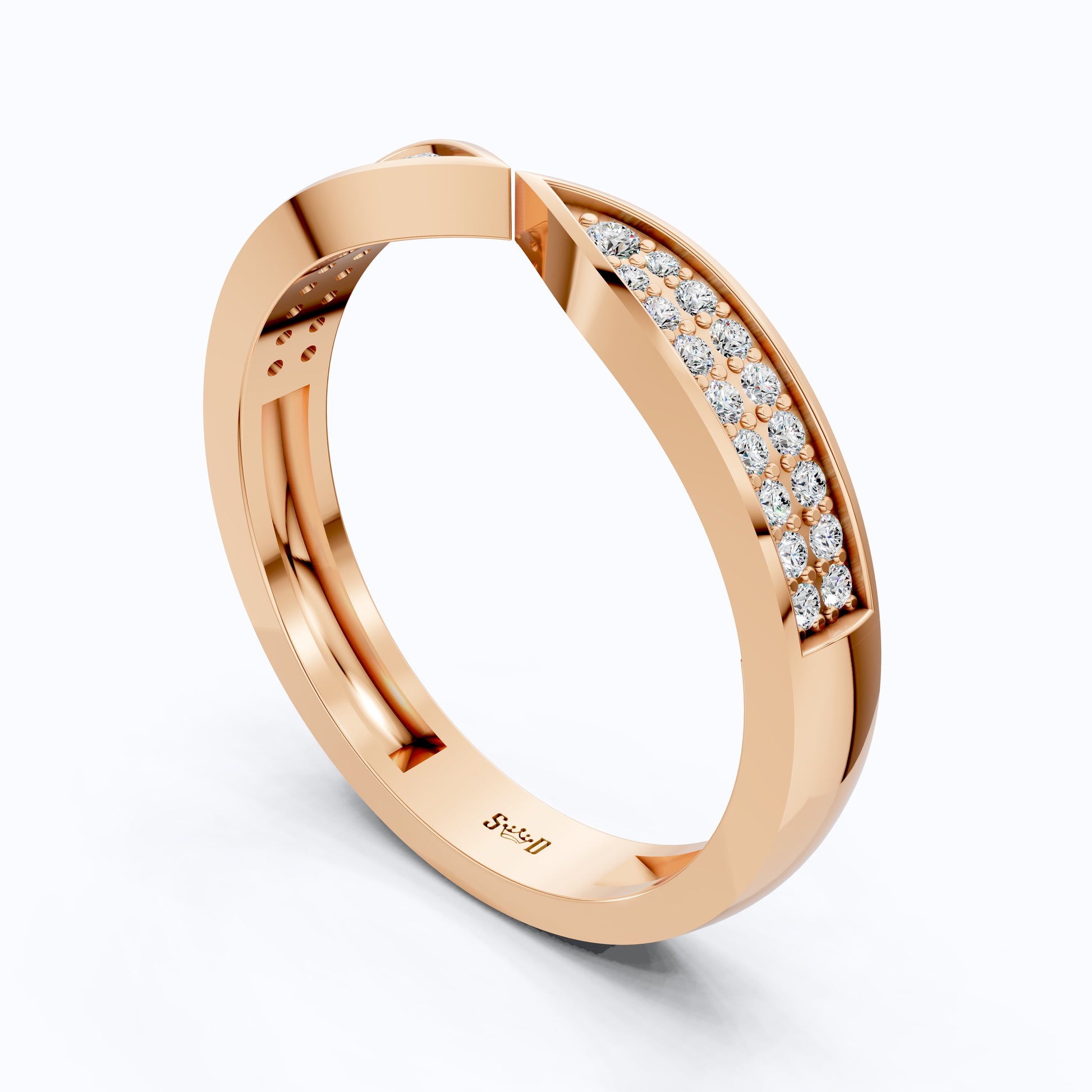 Open Cuff Pave Band Wedding Ring in 14k Solid Gold, Anniversary Band Gift for Wife, Contemporary Cuff Style Ring, Handmade Jewelry