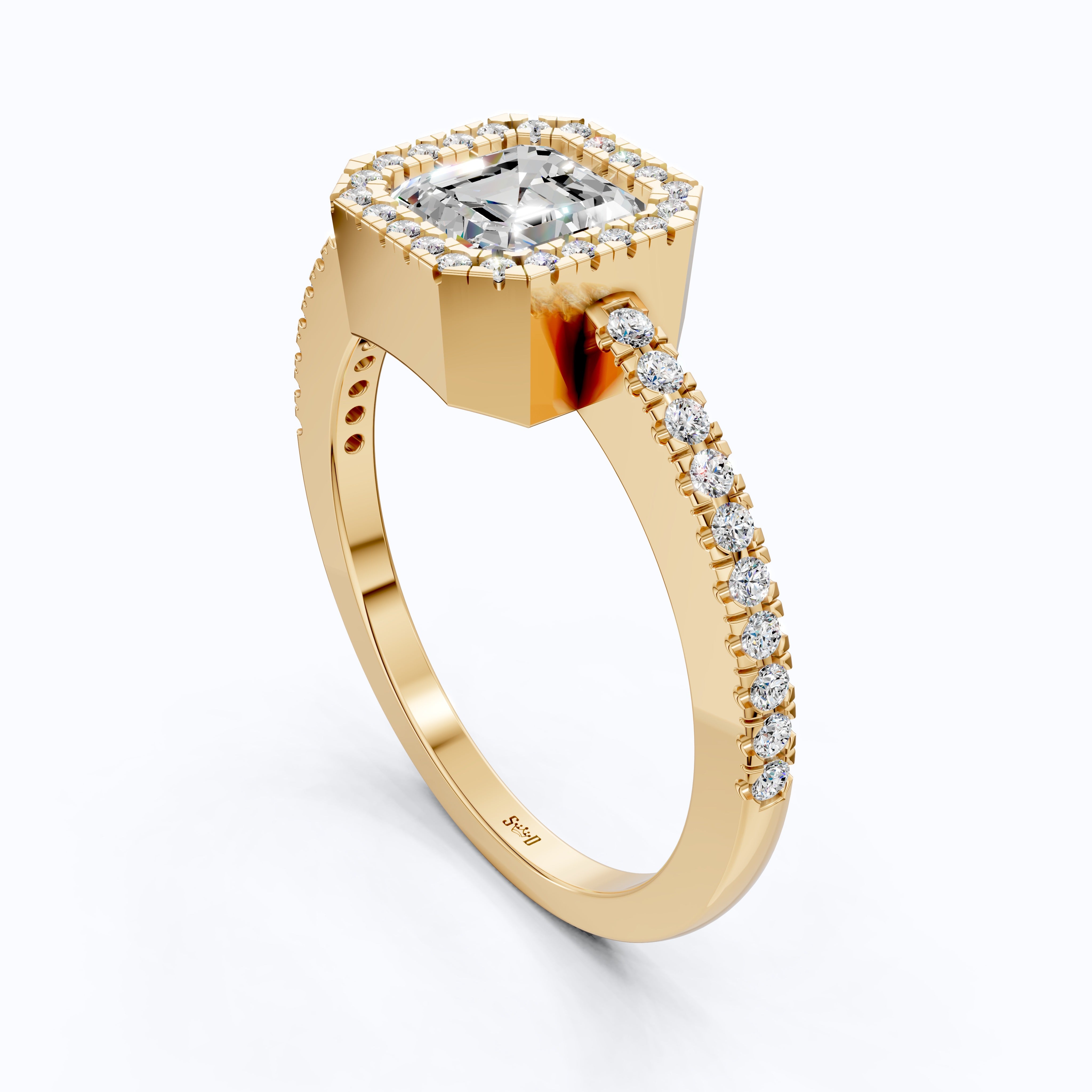 Square Halo Pave Engagement Ring in 14K Solid Gold, 1.00 CT Asscher Cut Lab Grown Diamond, Anniversary Gift For Her, Everyday Jewelry