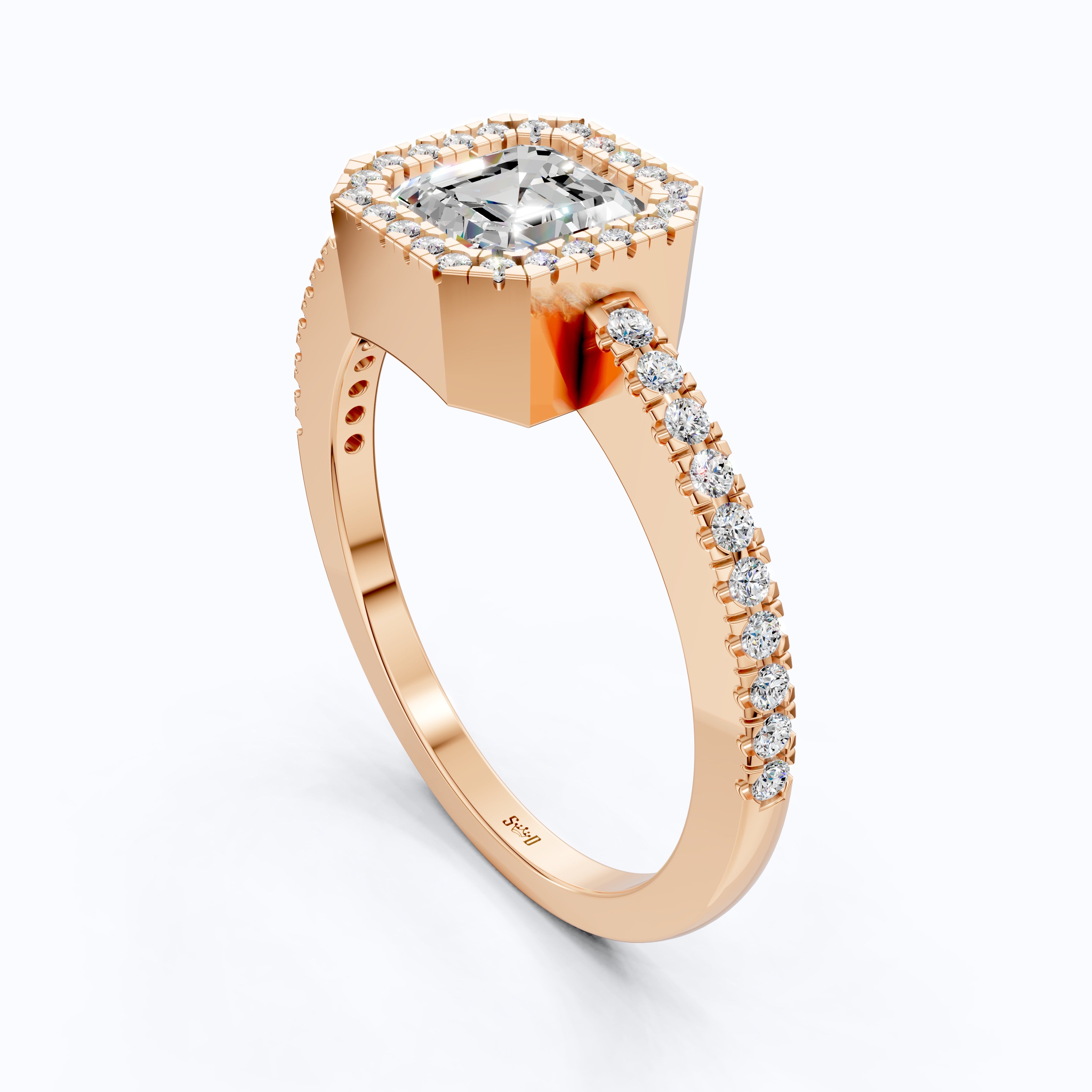 Square Halo Pave Engagement Ring in 14K Solid Gold, 1.00 CT Asscher Cut Lab Grown Diamond, Anniversary Gift For Her, Everyday Jewelry