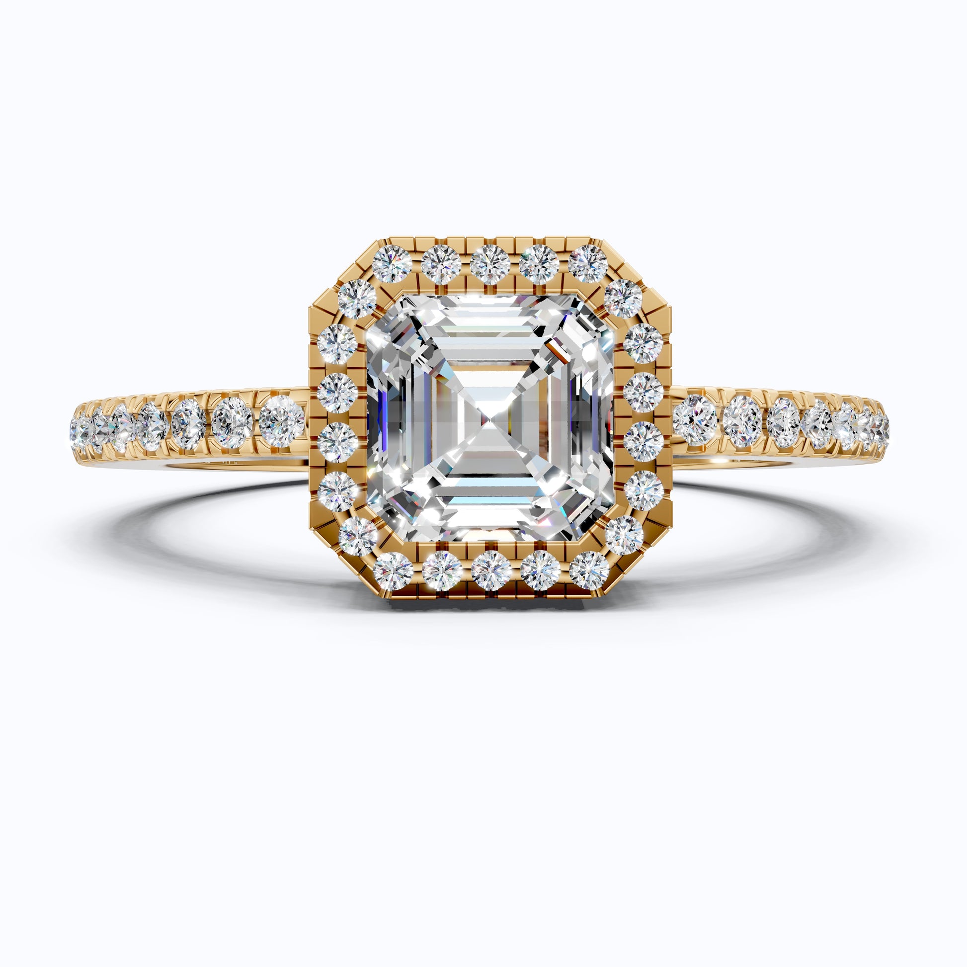 Square Halo Pave Engagement Ring in 14K Solid Gold, 1.00 CT Asscher Cut Lab Grown Diamond, Anniversary Gift For Her, Everyday Jewelry