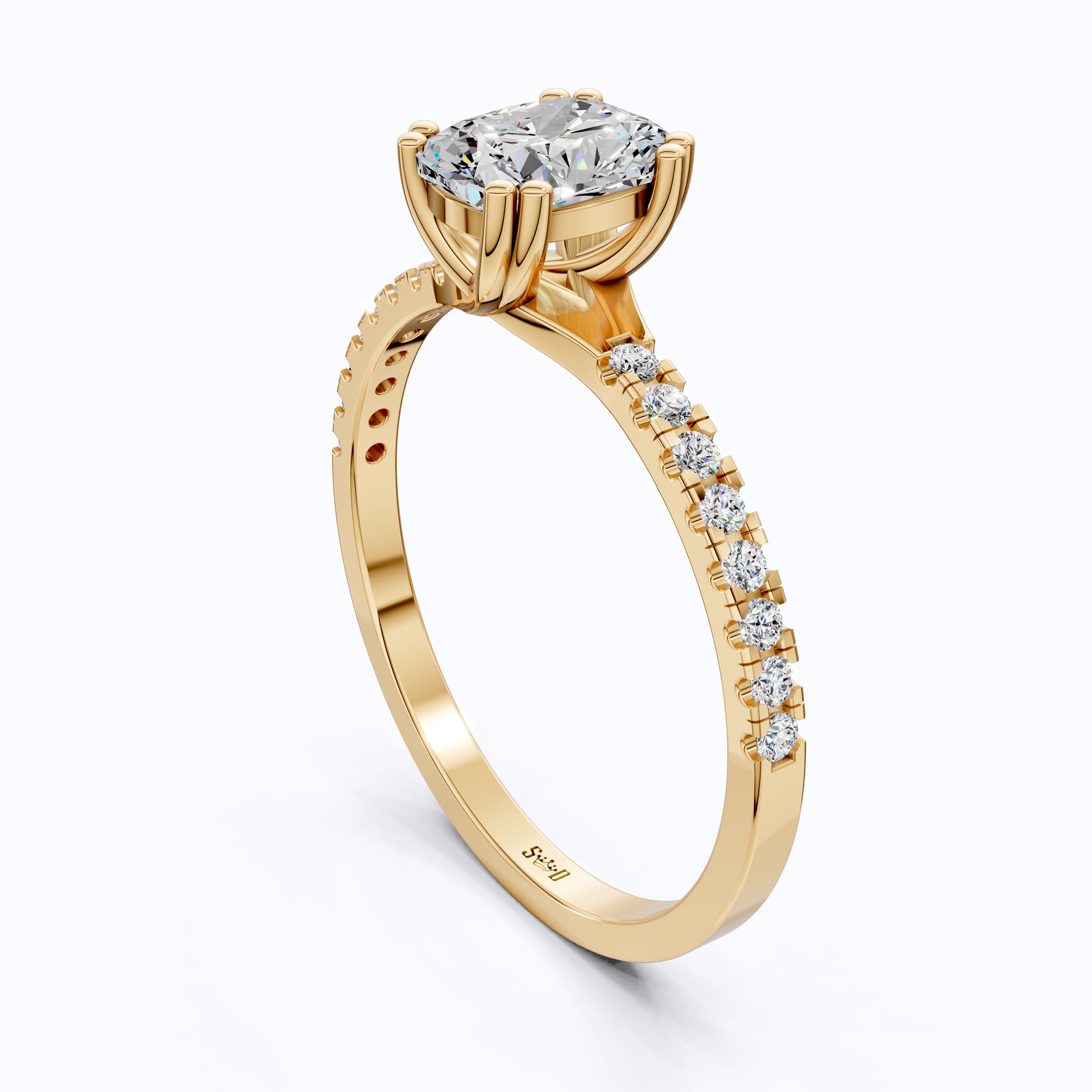 Modern Double Prong Pave Engagement Ring in 14K Solid Gold, 1.00 CT Cushion Cut Lab Created Diamond, Wedding Gift for Her