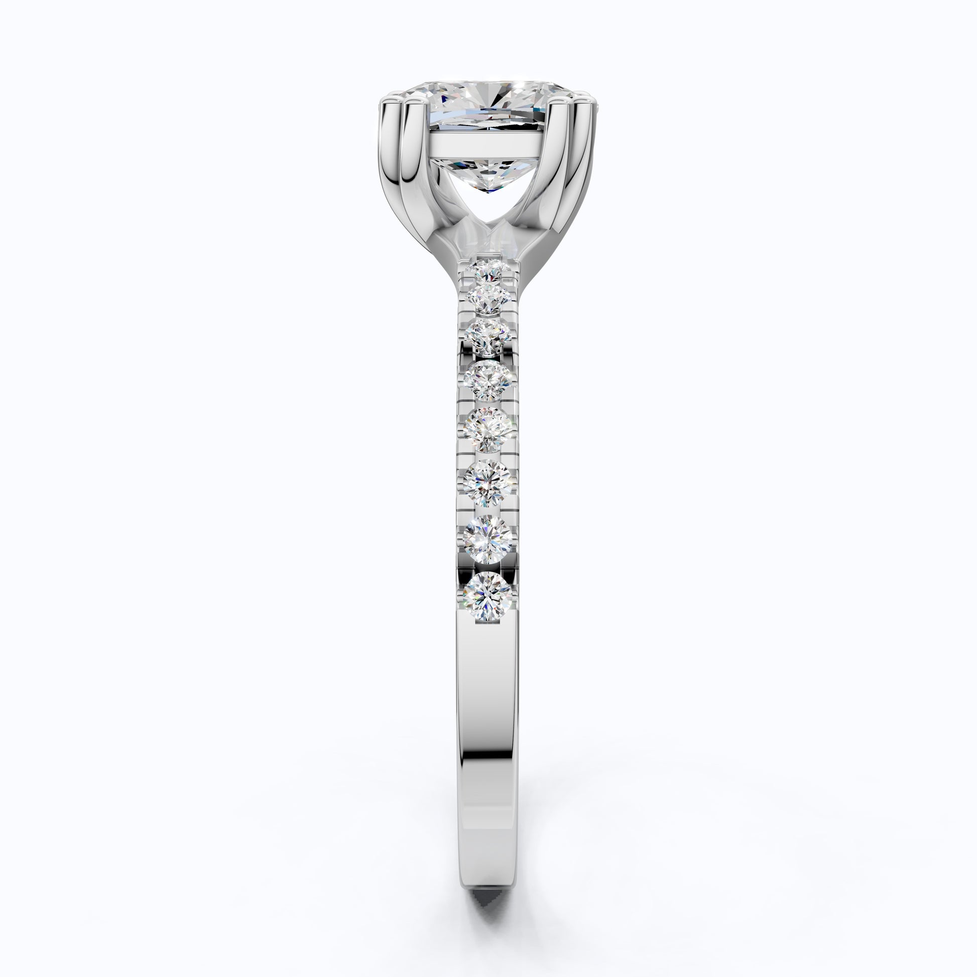 Modern Double Prong Pave Engagement Ring in 14K Solid Gold, 1.00 CT Cushion Cut Lab Created Diamond, Wedding Gift for Her