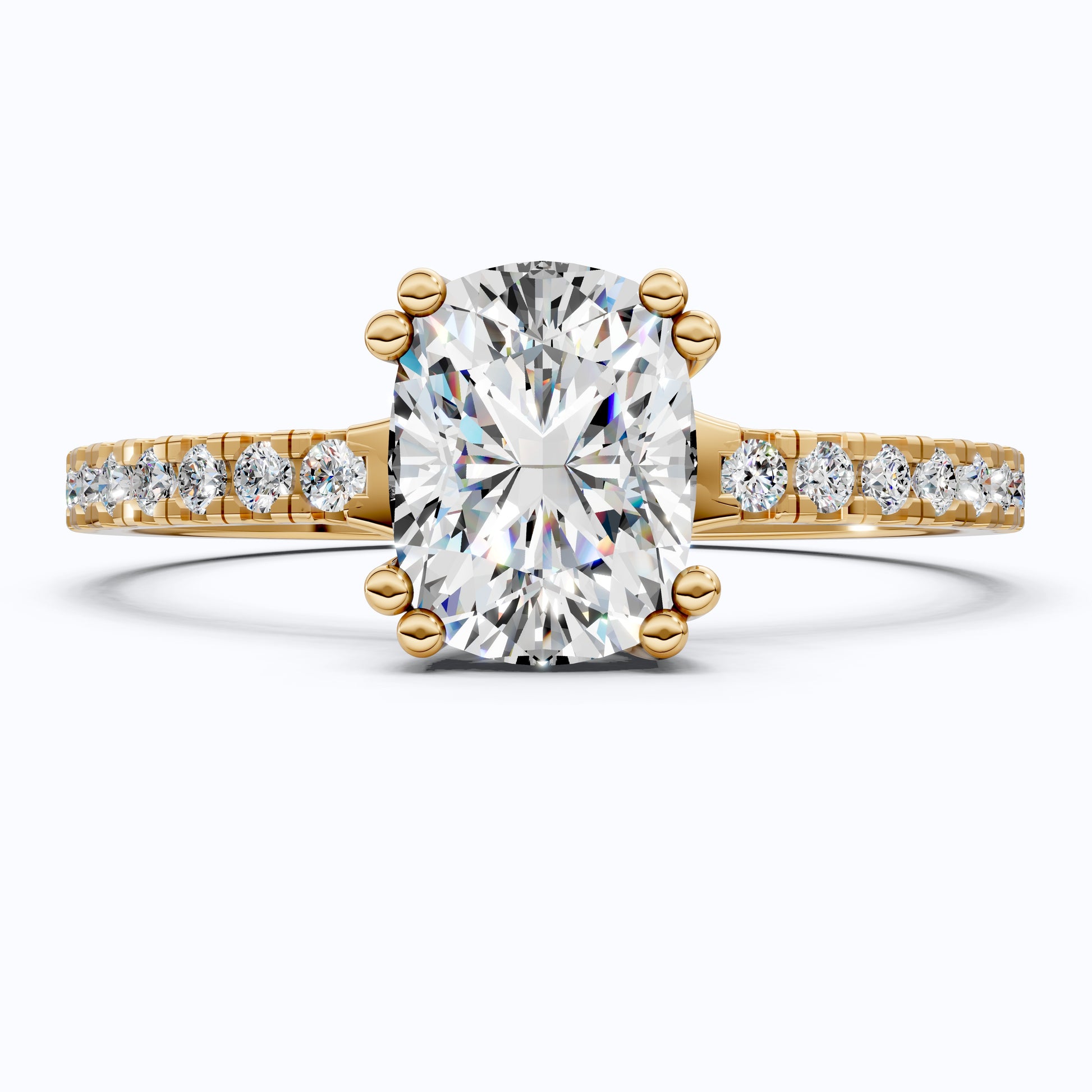 Modern Double Prong Pave Engagement Ring in 14K Solid Gold, 1.00 CT Cushion Cut Lab Created Diamond, Wedding Gift for Her