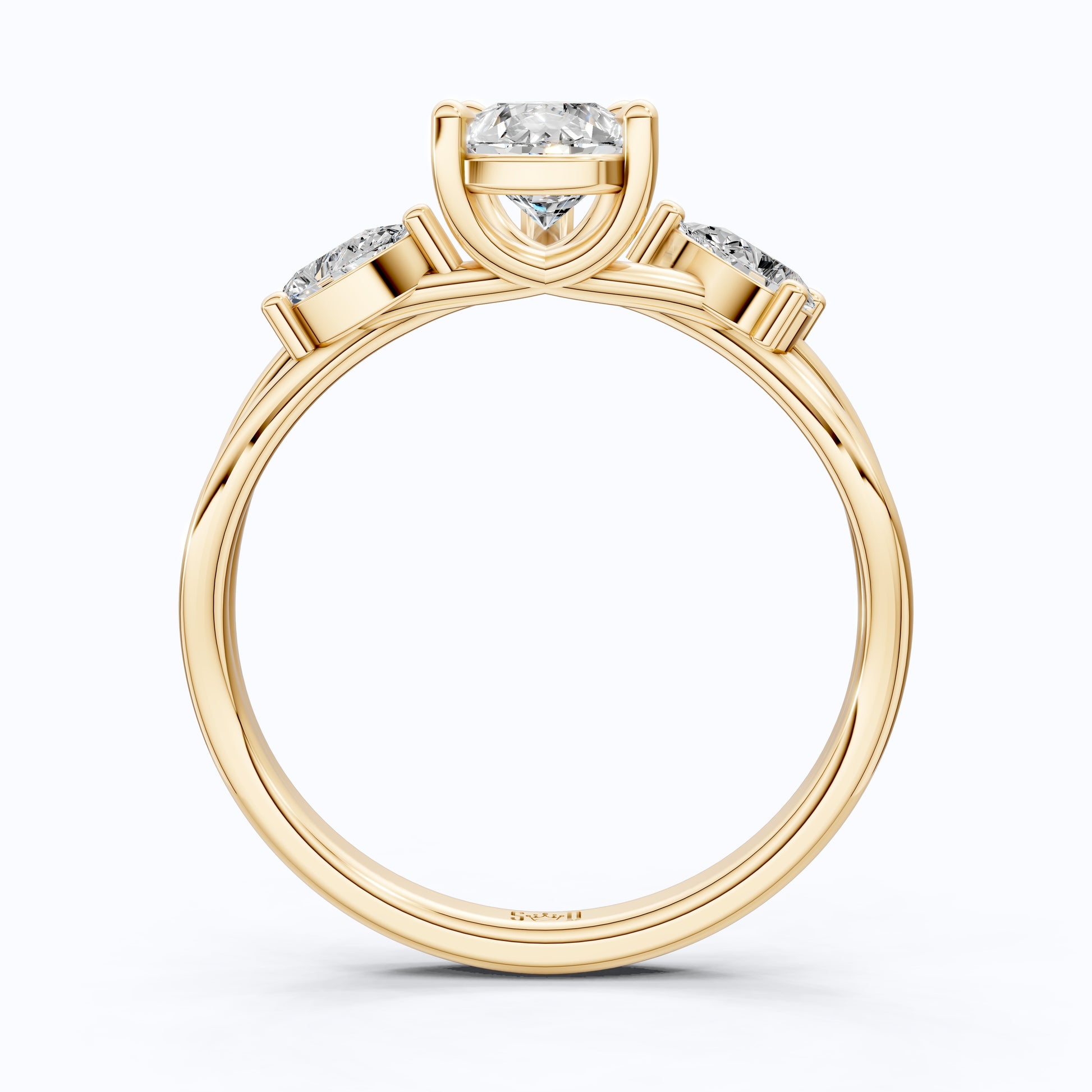 Unique Twisted Three Stone Engagement Ring in 14K Solid Gold, 1.30 TCW Pear Cut Lab Created Diamonds, Birthday Gift For Wife, Handmade Fine Jewelry