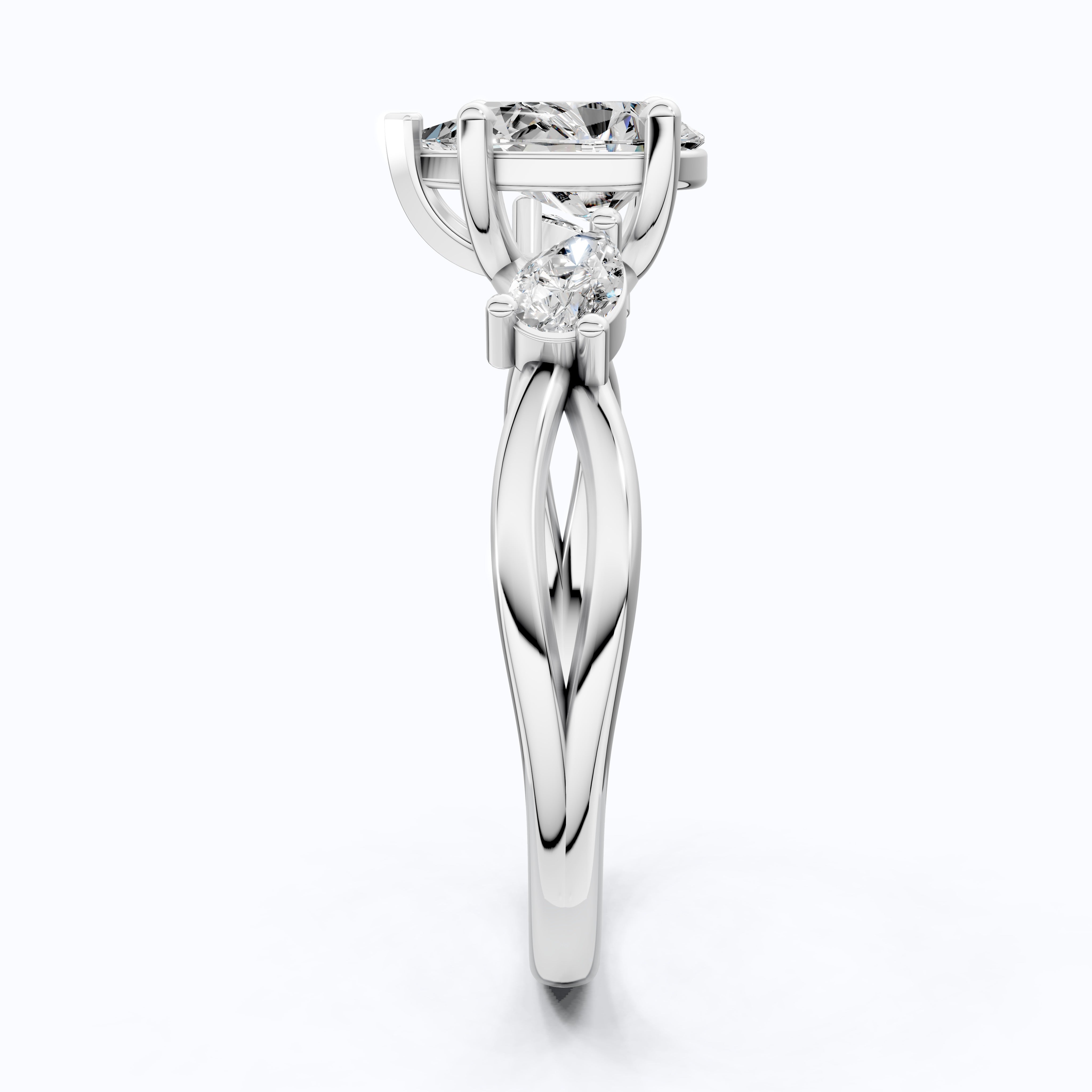 Unique Twisted Three Stone Engagement Ring in 14K Solid Gold, 1.30 TCW Pear Cut Lab Created Diamonds, Birthday Gift For Wife, Handmade Fine Jewelry