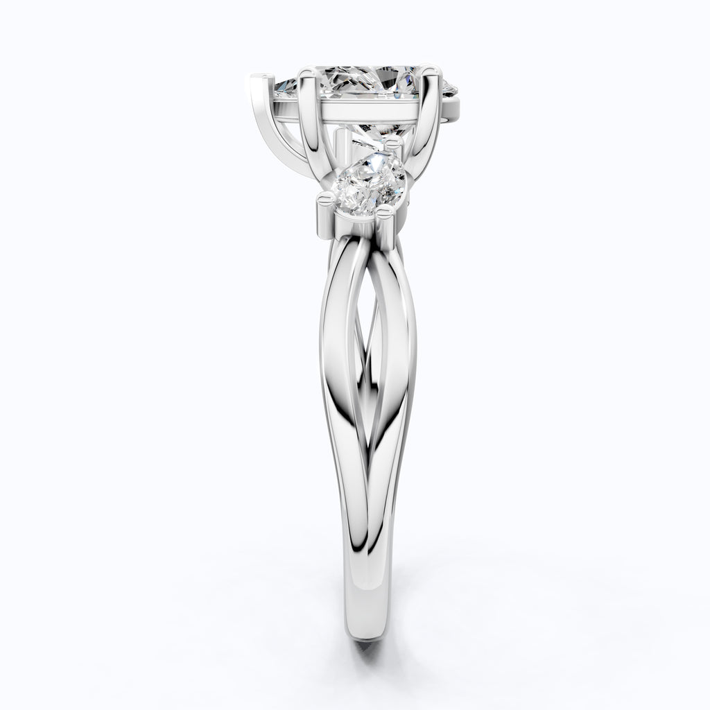 Unique Twisted Three Stone Engagement Ring in 14K Solid Gold, 1.30 TCW Pear Cut Lab Created Diamonds, Birthday Gift For Wife, Handmade Fine Jewelry