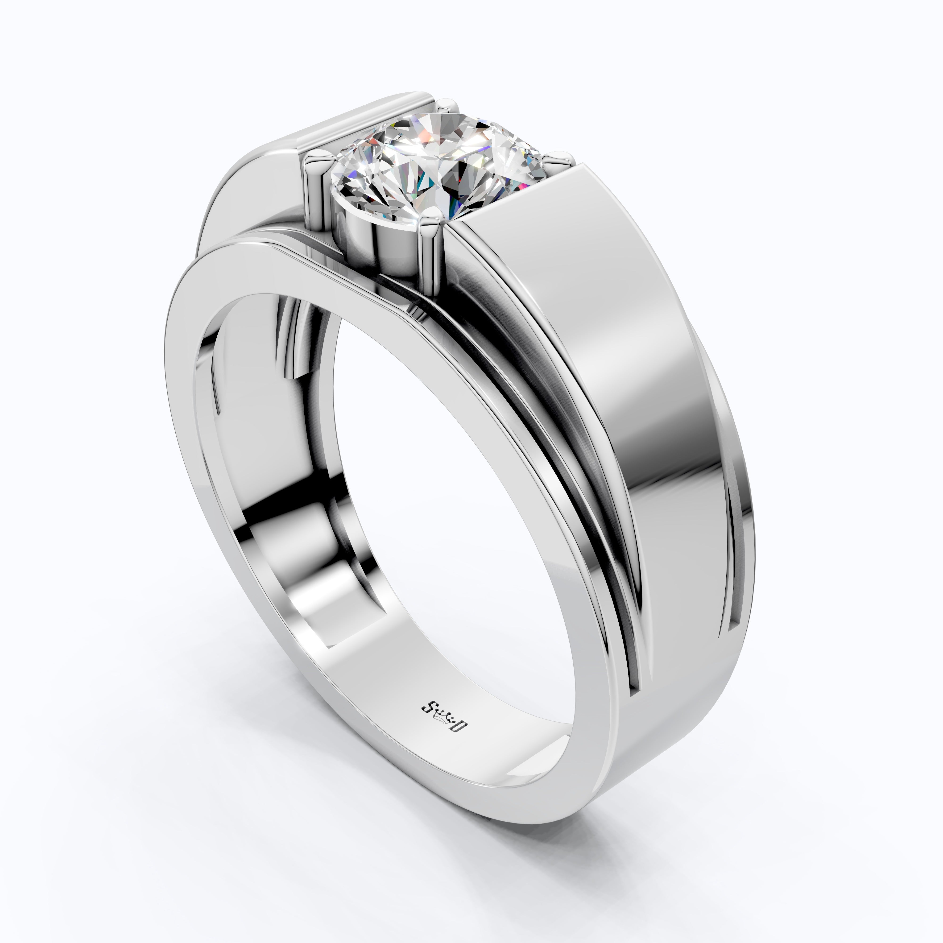 Round Diamond Men's Wedding Ring In Prong Set, Wedding Ring For Him