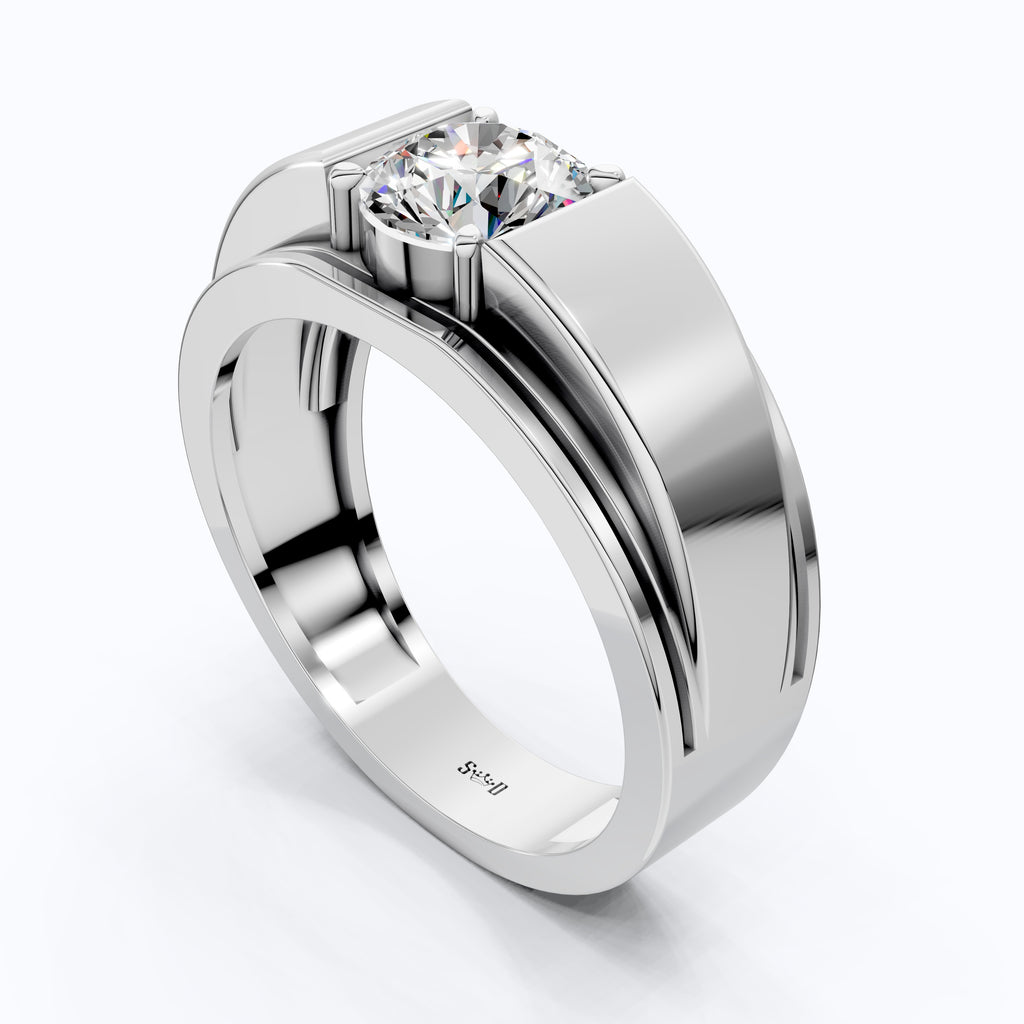 Round Diamond Men's Wedding Ring In Prong Set, Wedding Ring For Him