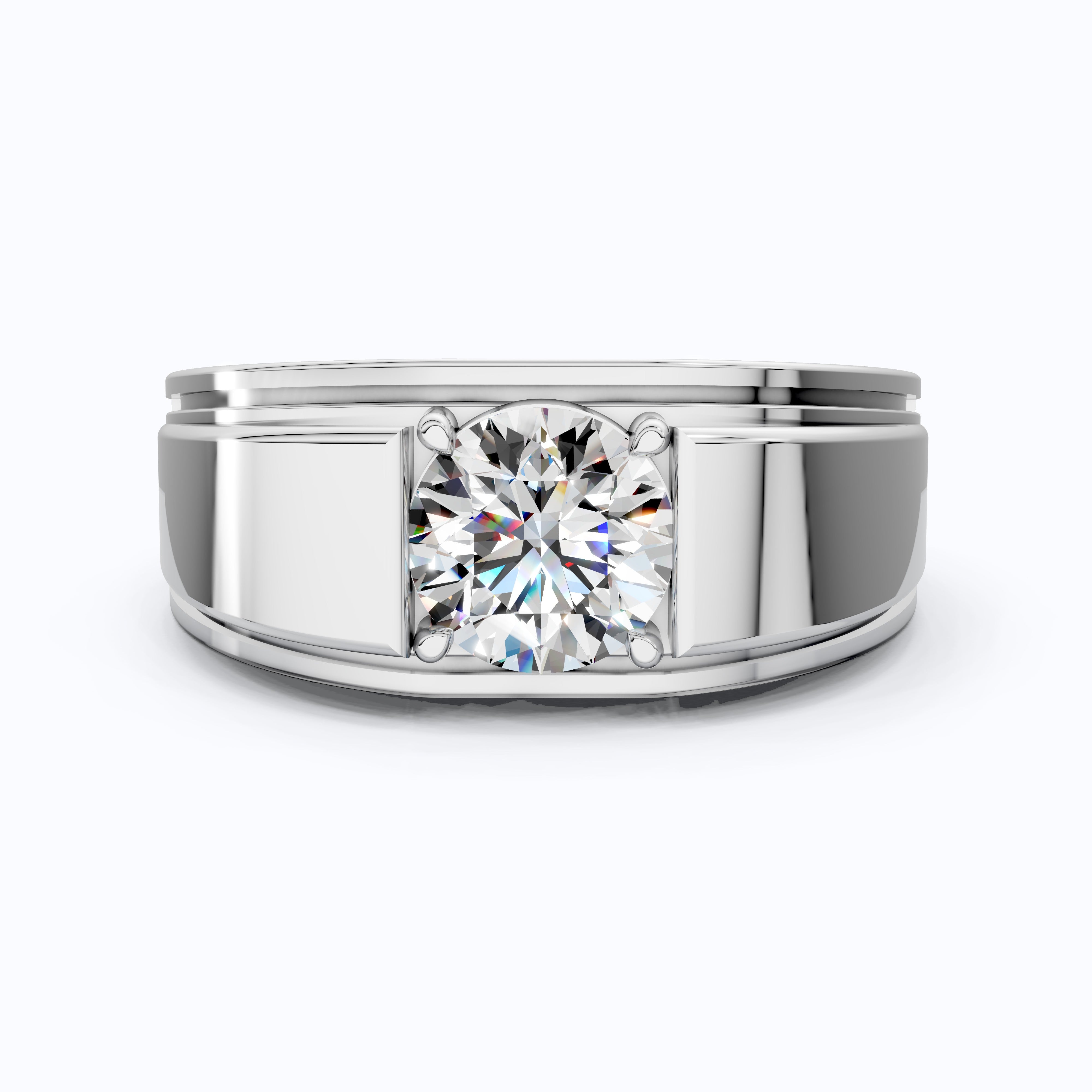 Round Diamond Men's Wedding Ring In Prong Set, Wedding Ring For Him