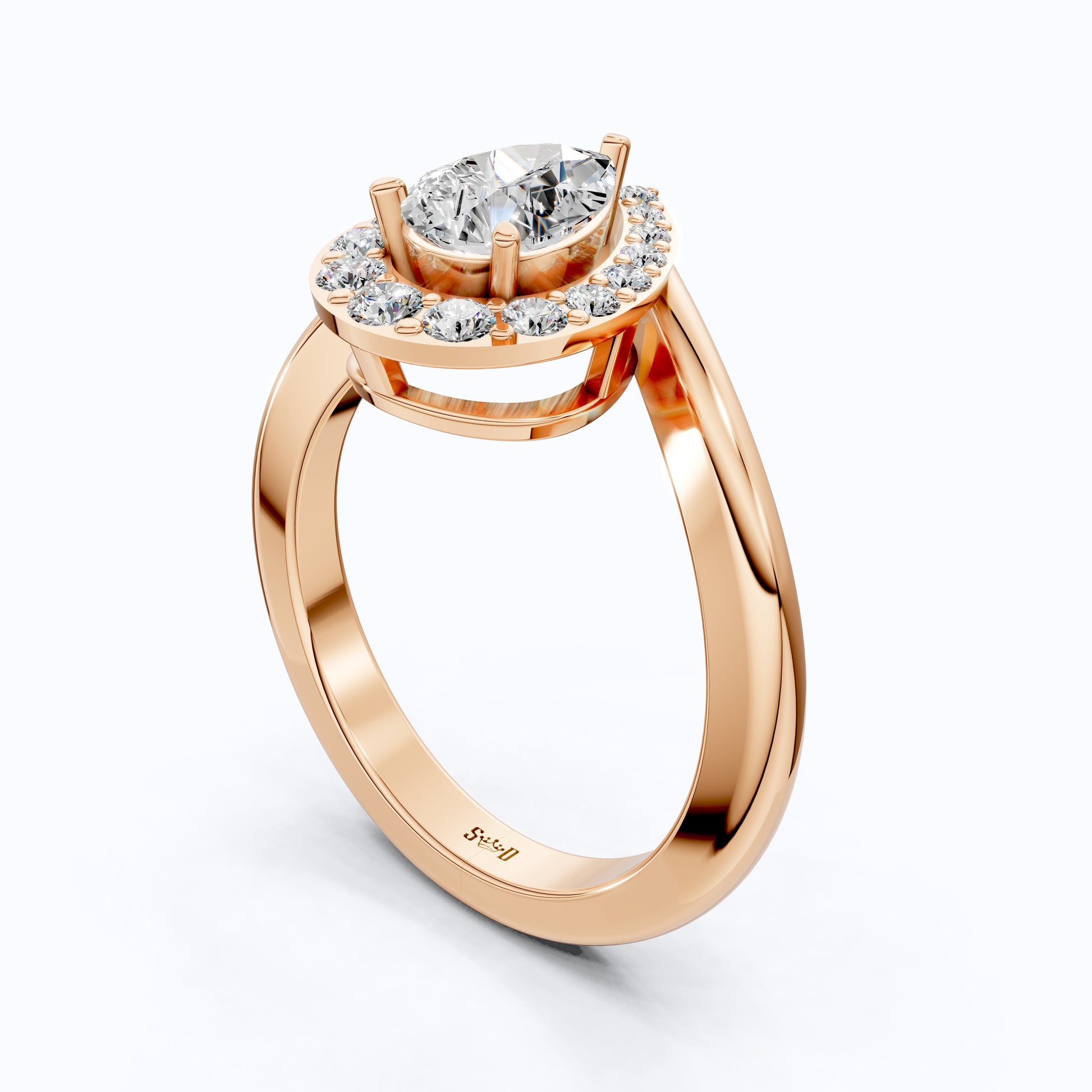 Teardrop Halo Split Shank Ring in Solid 14k Gold or Sterling Silver Engagement Ring Gift for Wife, Wedding Gift For Women
