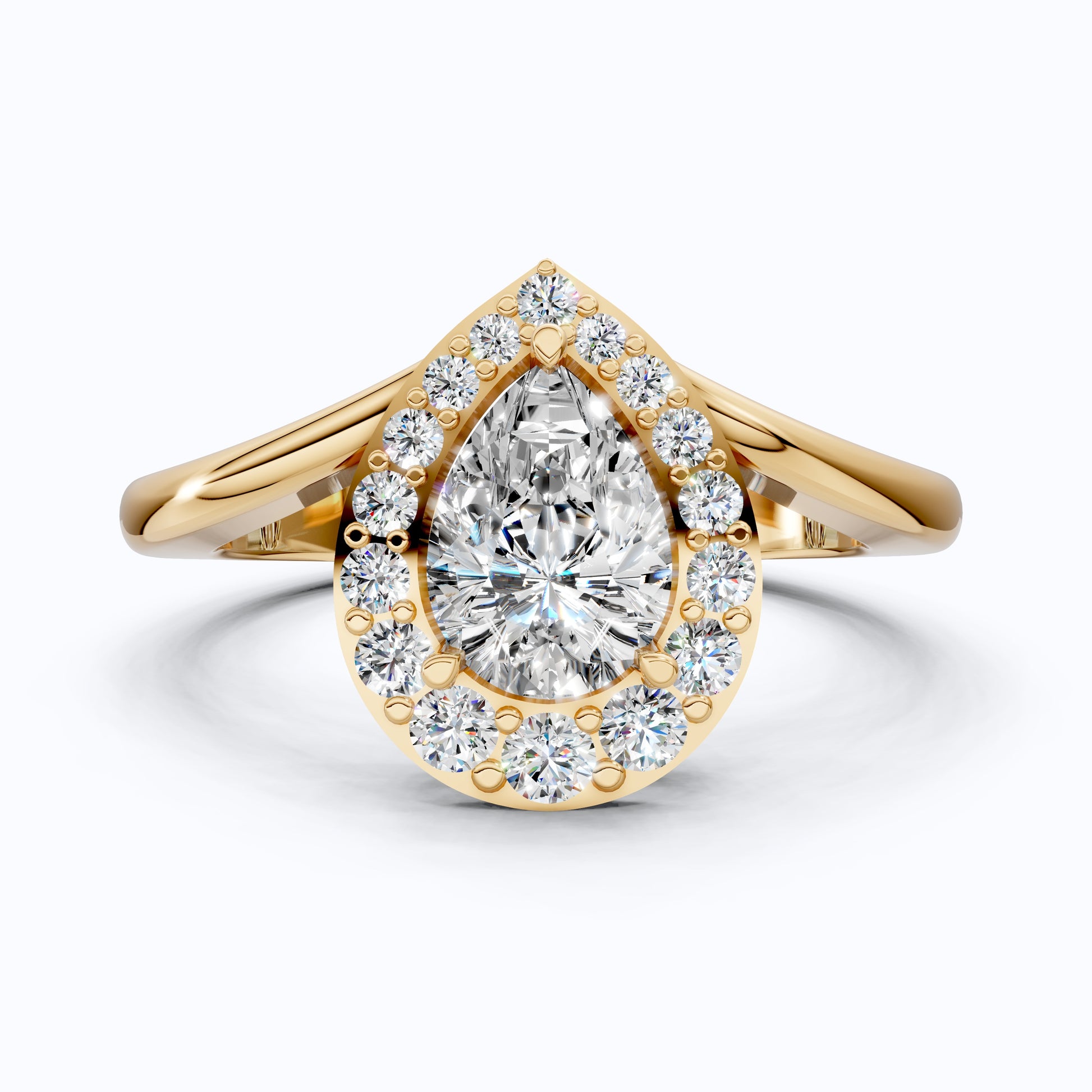 Teardrop Halo Split Shank Ring in Solid 14k Gold or Sterling Silver Engagement Ring, Anniversary Gift for Wife, Everyday Jewelry