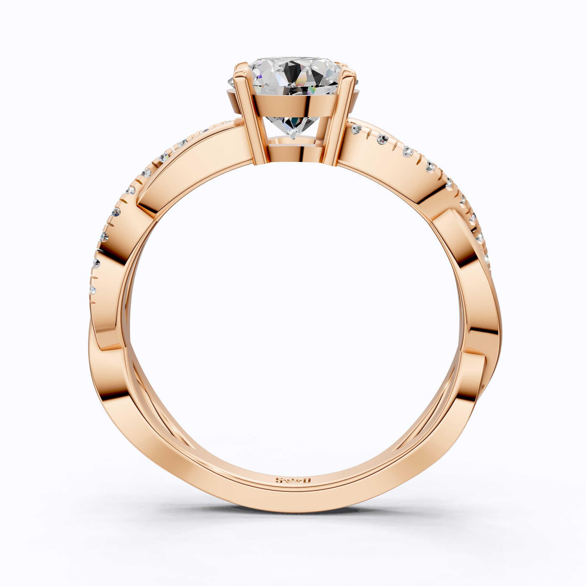Twisted Band Pave Engagement Ring in Solid 9k/14k Gold, Anniversary Gift for Wife, Braided Pave Band Wedding Ring