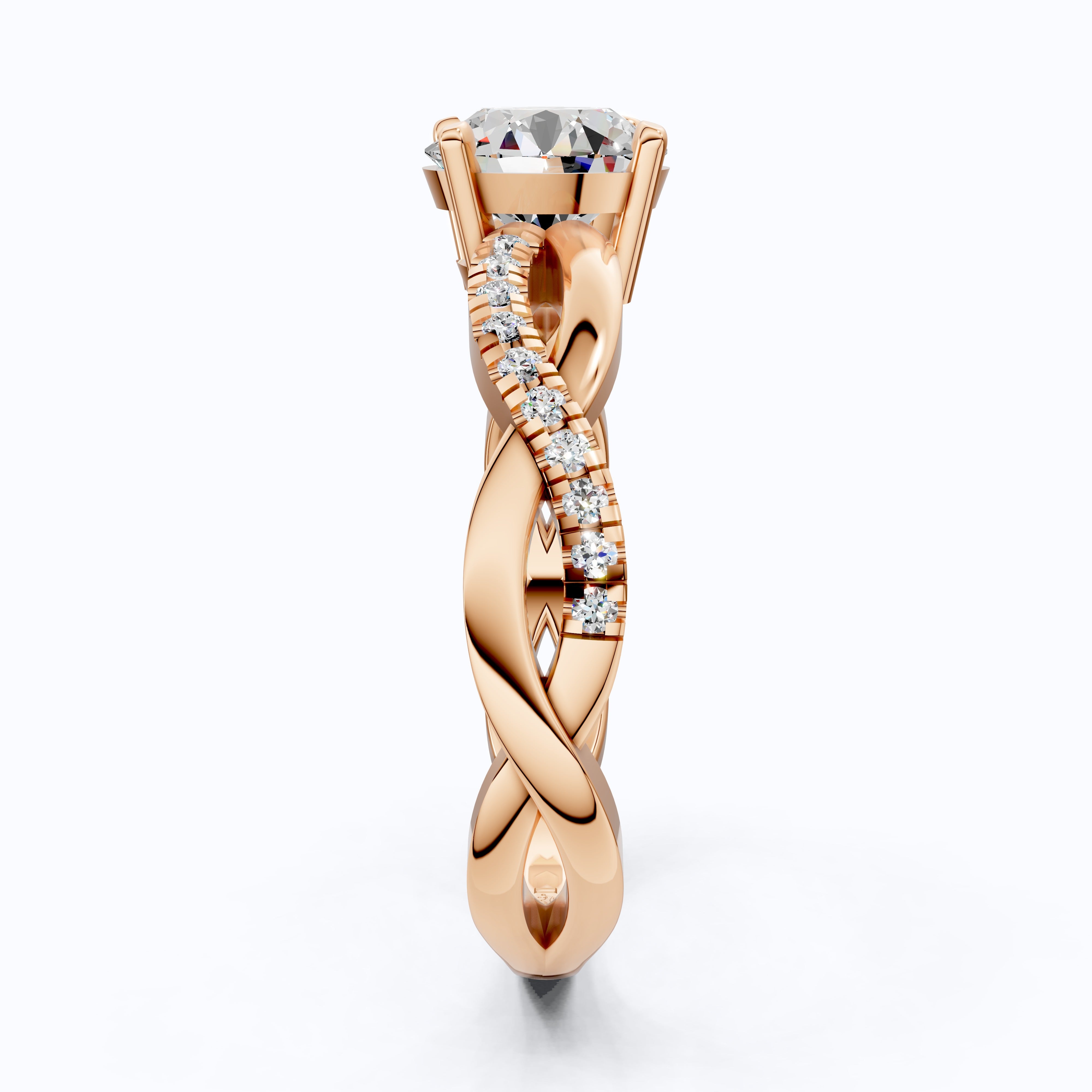 Twisted Band Pave Engagement Ring in Solid 9k/14k Gold, Anniversary Gift for Wife, Braided Pave Band Wedding Ring