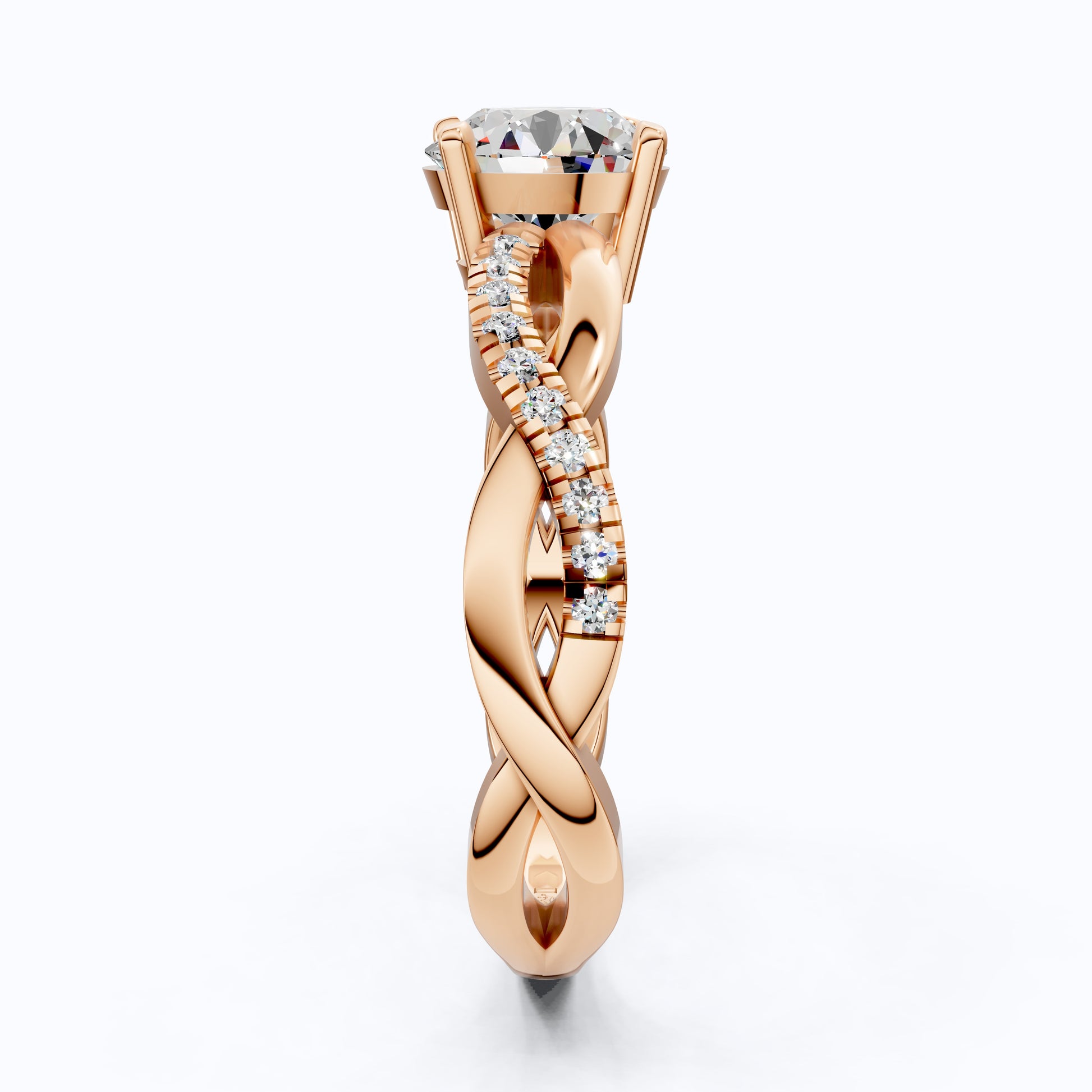 Twisted Band Pave Engagement Ring in Solid 9k/14k Gold, Anniversary Gift for Wife, Braided Pave Band Wedding Ring