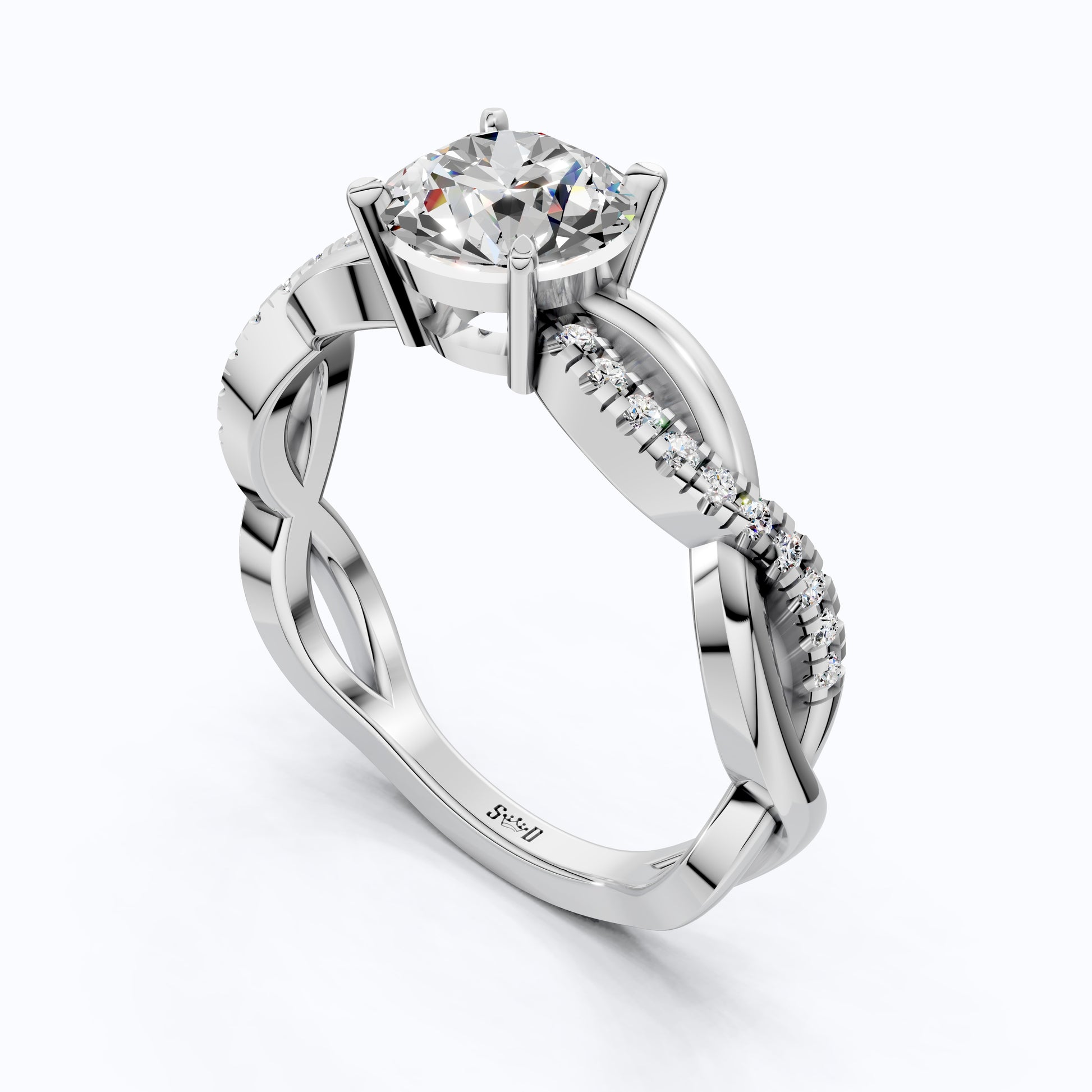 Twisted Band Pave Engagement Ring in Solid 9k/14k Gold, Anniversary Gift for Wife, Braided Pave Band Wedding Ring