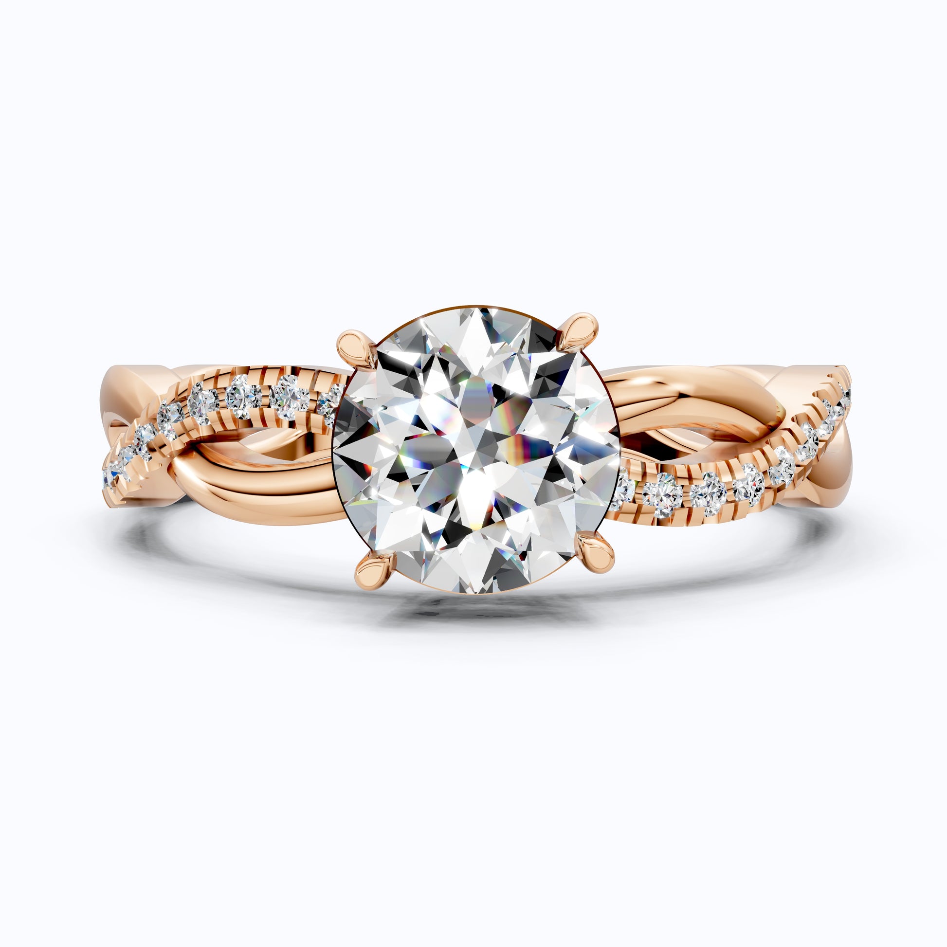 Twisted Band Pave Engagement Ring in Solid 9k/14k Gold, Anniversary Gift for Wife, Braided Pave Band Wedding Ring