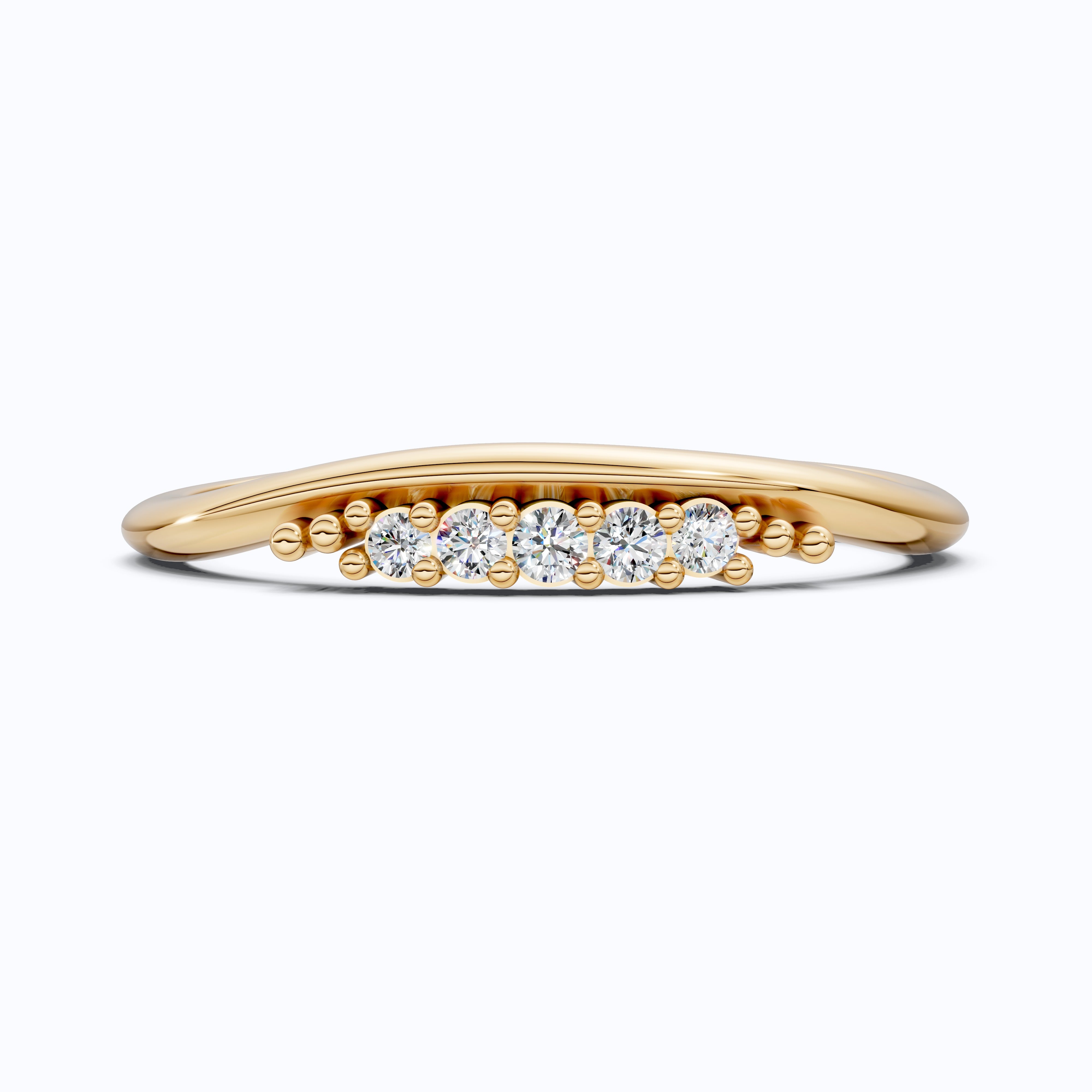 Curved Contour Bar-Set Round Accent Wedding Band in Lab Diamond – 14k  White Gold, Bridal Jewelry, Handmade Band For Women