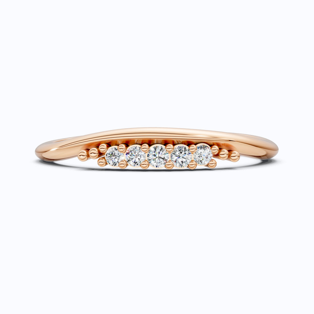 Curved Contour Bar-Set Round Accent Wedding Band in Lab Diamond – 14k  White Gold, Bridal Jewelry, Handmade Band For Women