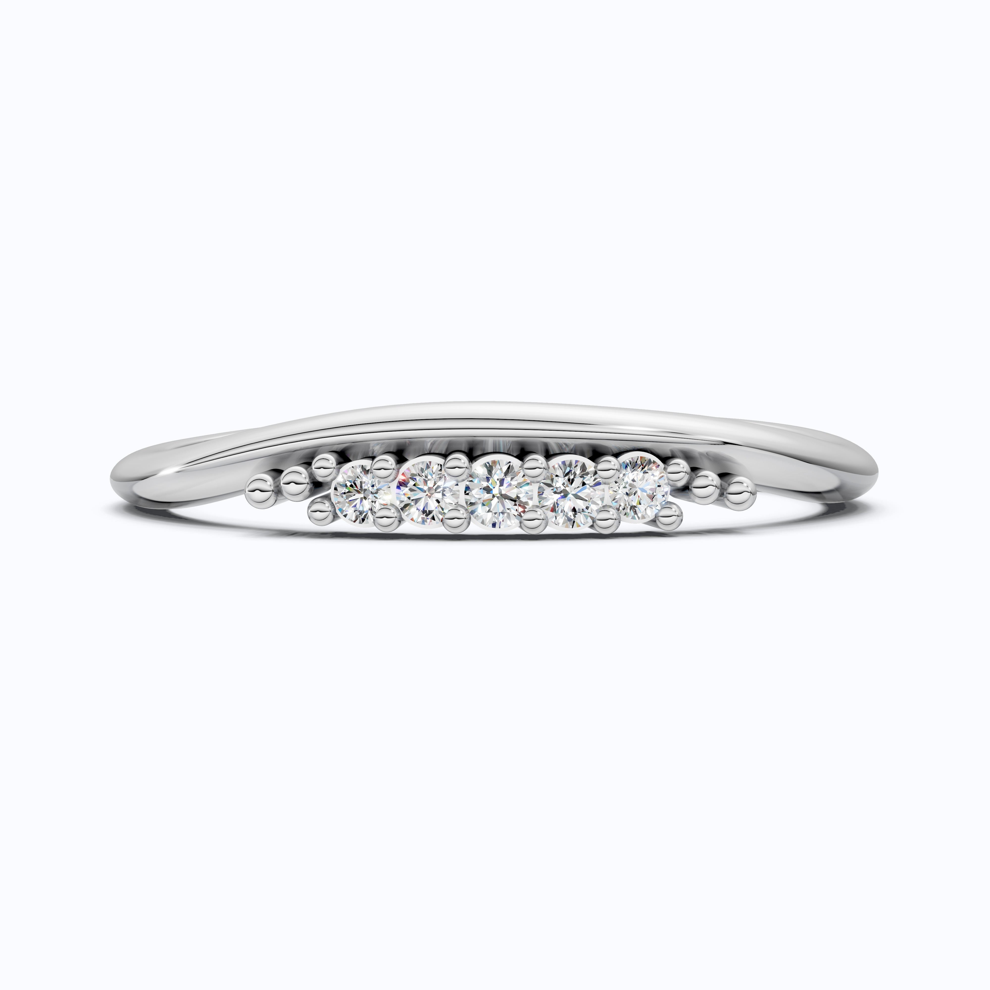Curved Contour Bar-Set Round Accent Wedding Band in Lab Diamond – 14k  White Gold, Bridal Jewelry, Handmade Band For Women