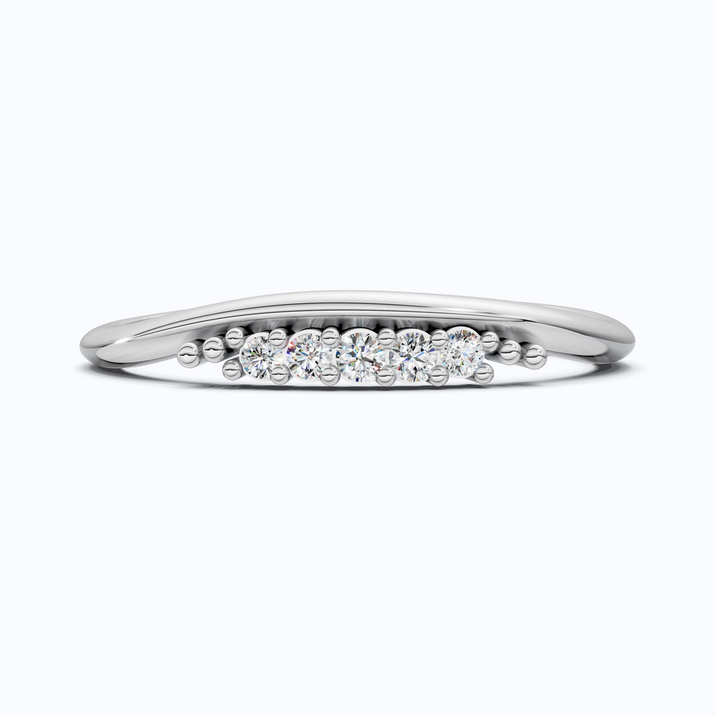 Curved Contour Bar-Set Round Accent Wedding Band in Lab Diamond – 14k  White Gold, Bridal Jewelry, Handmade Band For Women