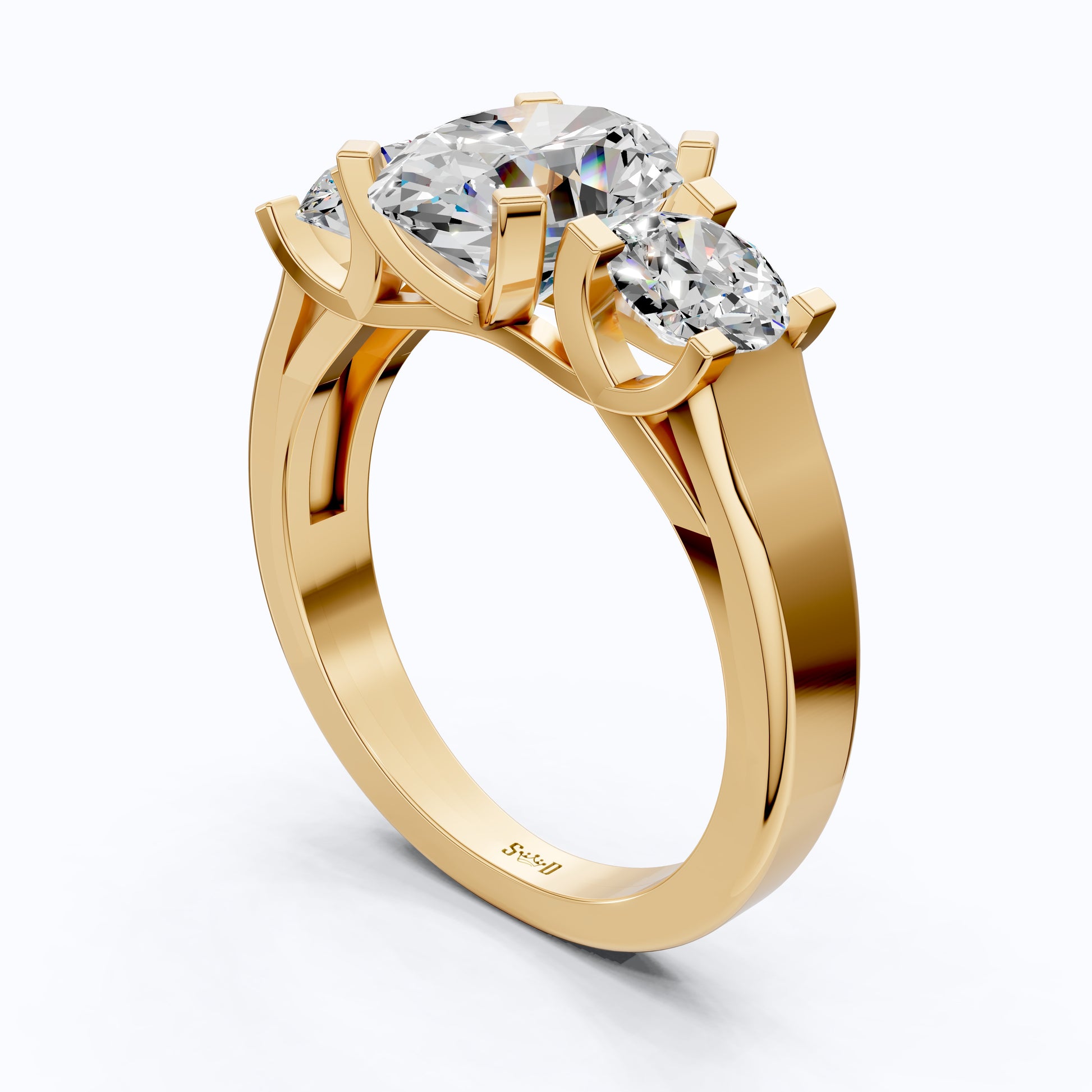 Oval/Round Cut Three Stone Lab Grown Diamond Engagement Ring in 14K Yellow Gold, Propose Ring, Handmade Jewelry
