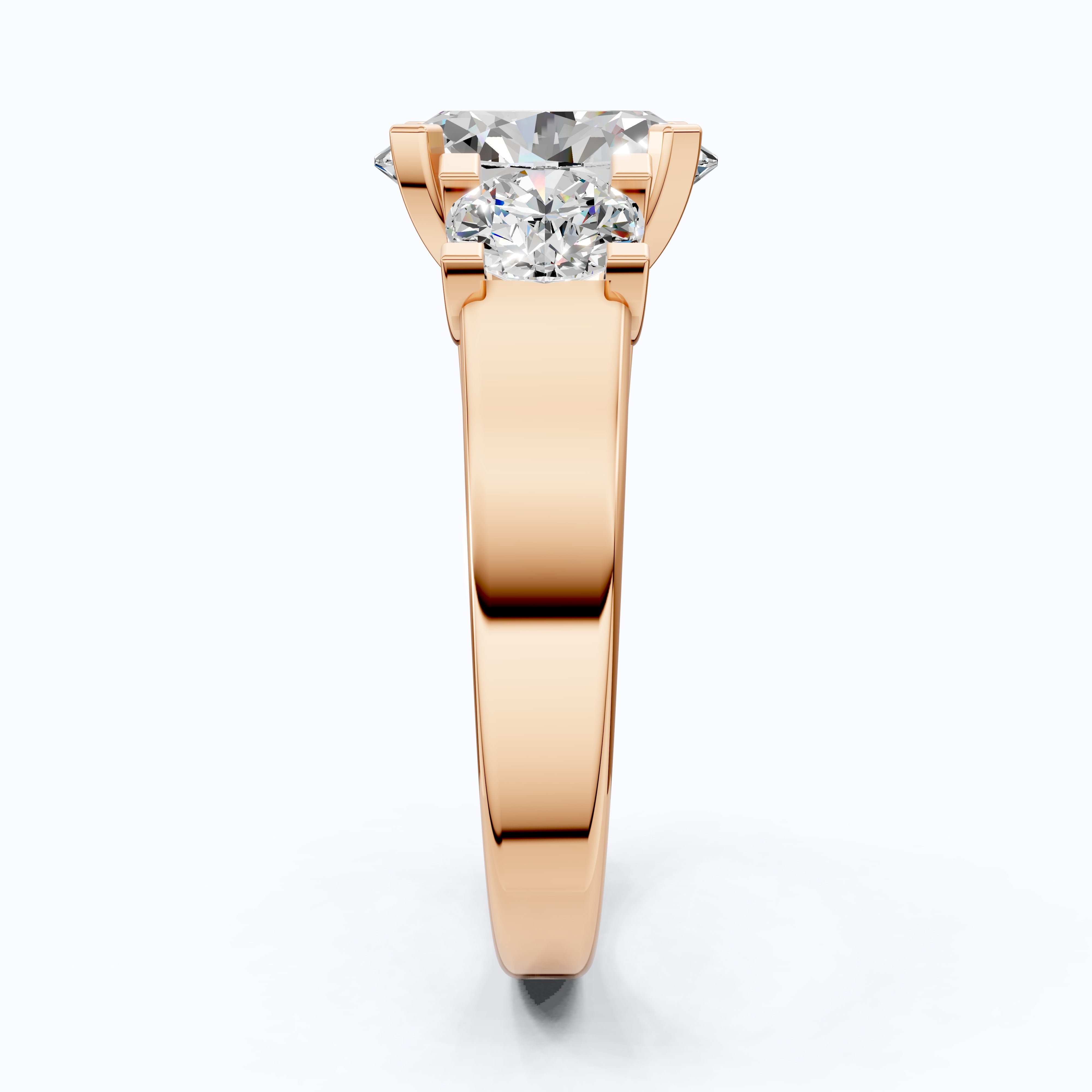 Oval/Round Cut Three Stone Lab Grown Diamond Engagement Ring in 14K Yellow Gold, Propose Ring, Handmade Jewelry
