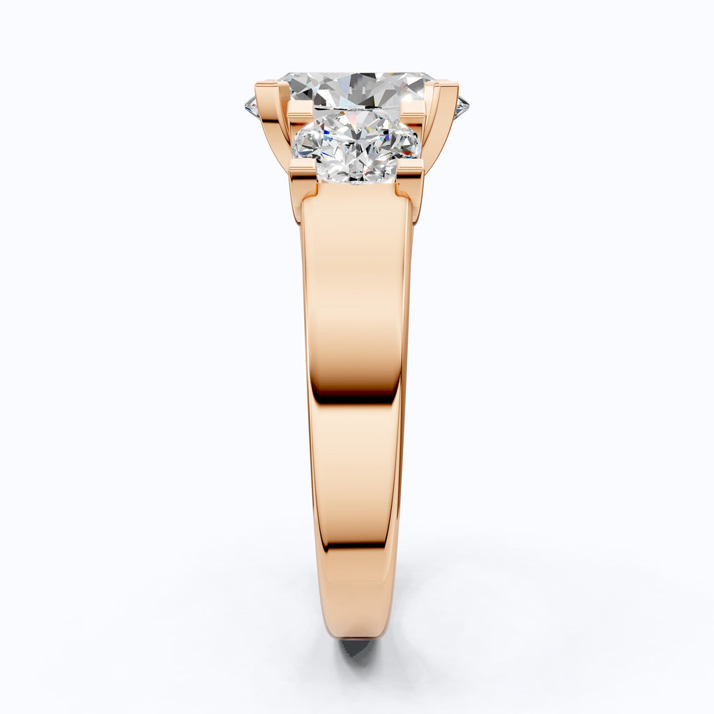 Oval/Round Cut Three Stone Lab Grown Diamond Engagement Ring in 14K Yellow Gold, Propose Ring, Handmade Jewelry