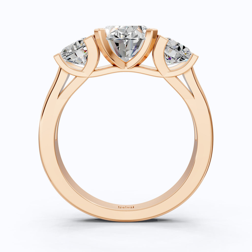 Oval/Round Cut Three Stone Lab Grown Diamond Engagement Ring in 14K Yellow Gold, Propose Ring, Handmade Jewelry