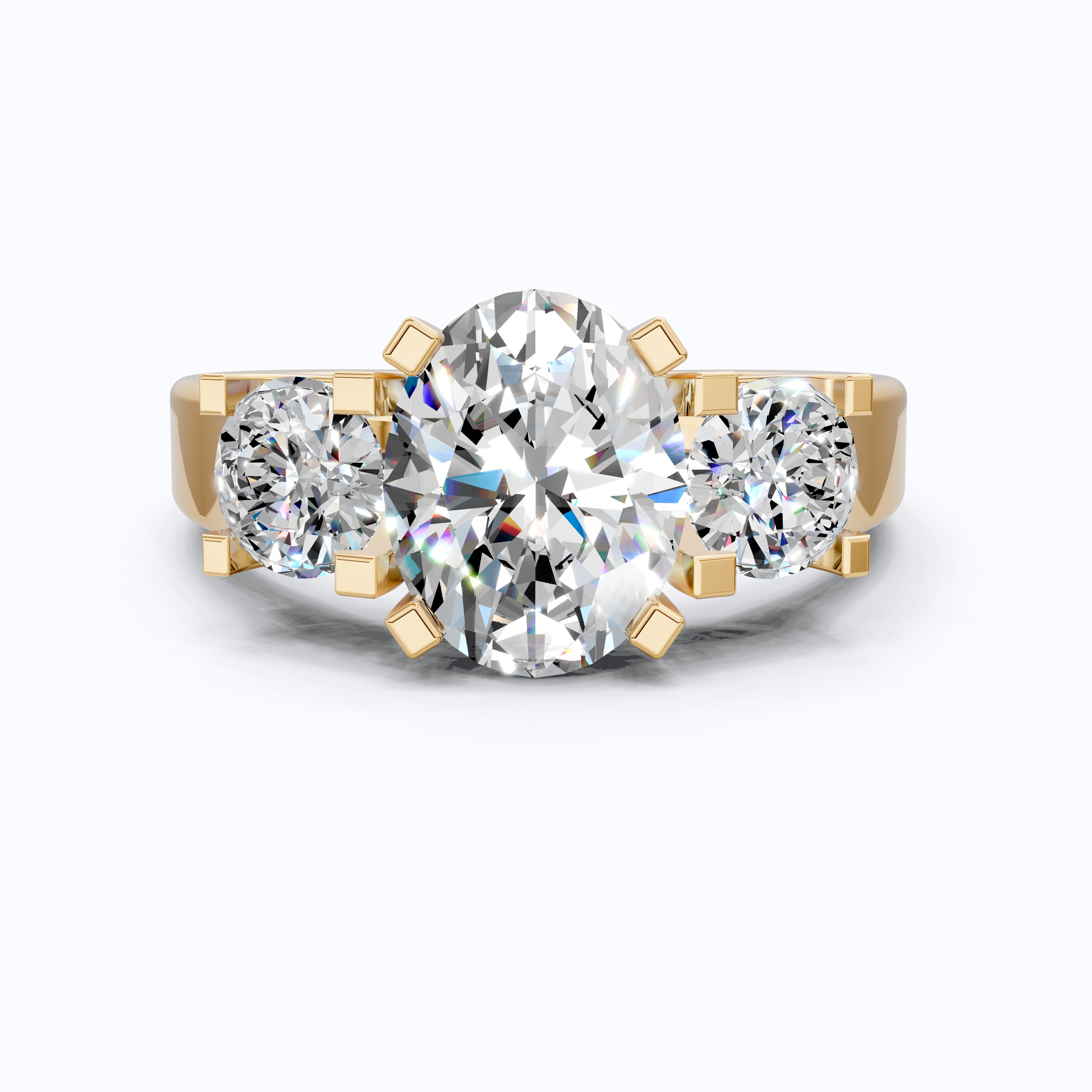 Oval/Round Cut Three Stone Lab Grown Diamond Engagement Ring in 14K Yellow Gold, Propose Ring, Handmade Jewelry