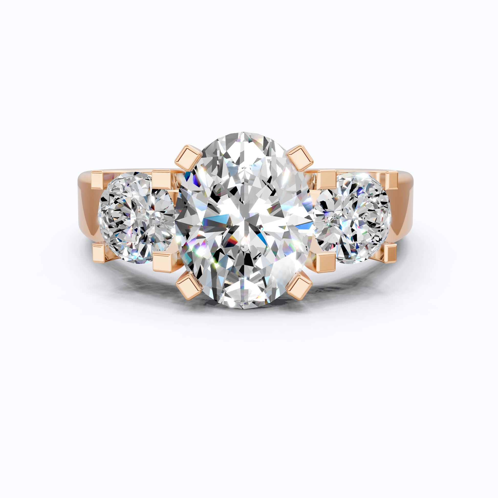 Oval/Round Cut Three Stone Lab Grown Diamond Engagement Ring in 14K Yellow Gold, Propose Ring, Handmade Jewelry