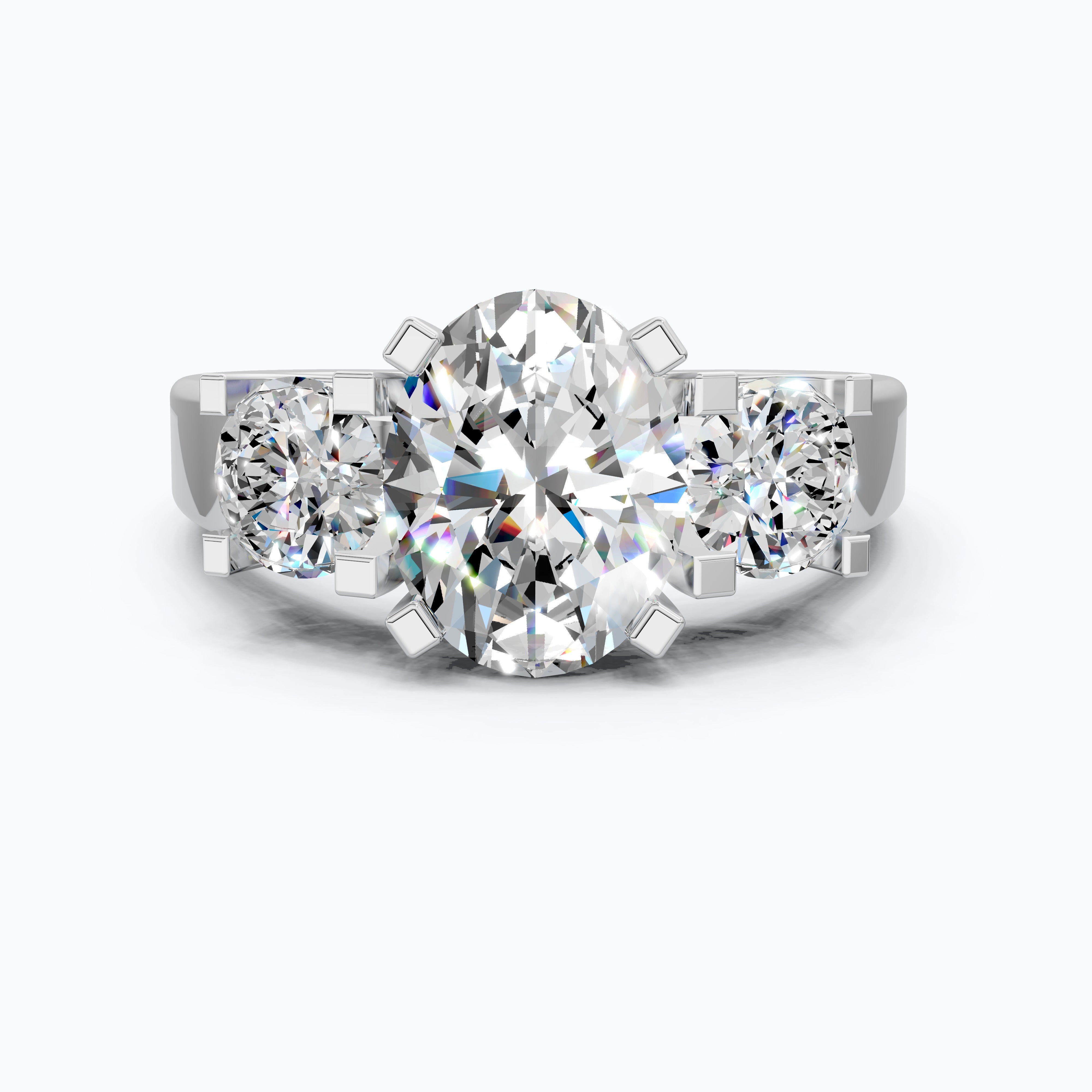 Oval/Round Cut Three Stone Lab Grown Diamond Engagement Ring in 14K Yellow Gold, Propose Ring, Handmade Jewelry